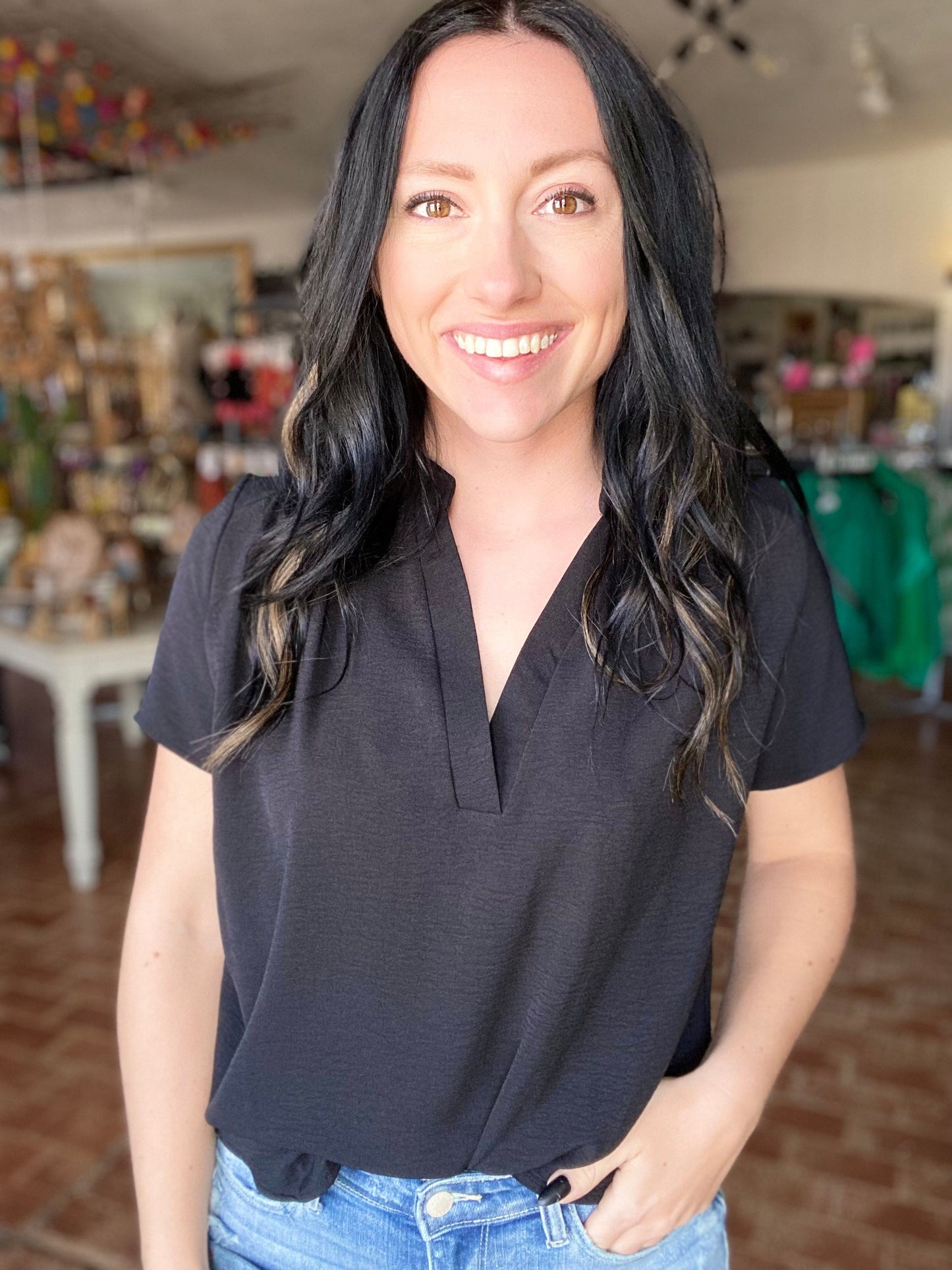 Tops Gabby V-neck Top-Black