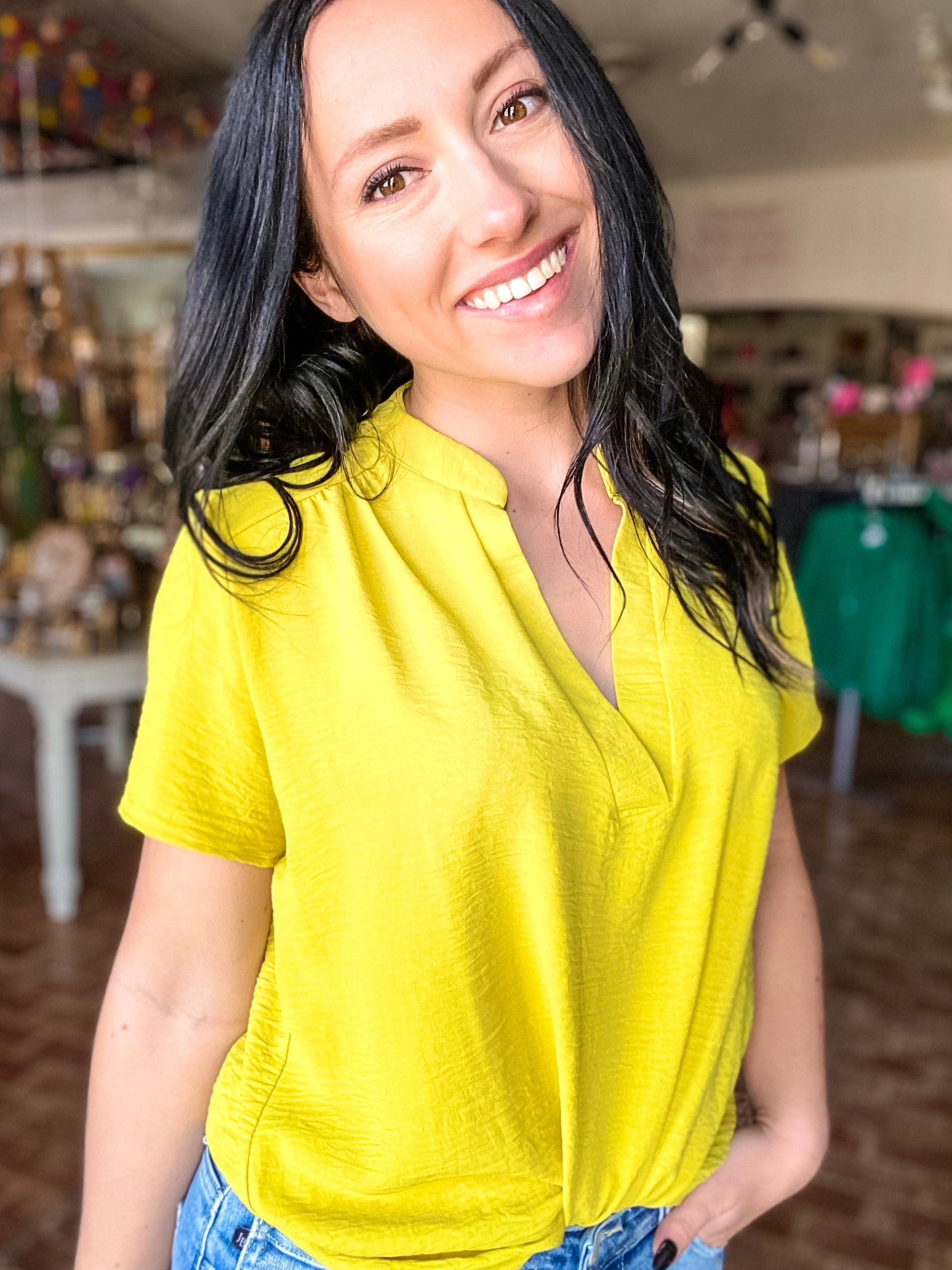 Tops Gabby V-neck Top-Golden Kiwi