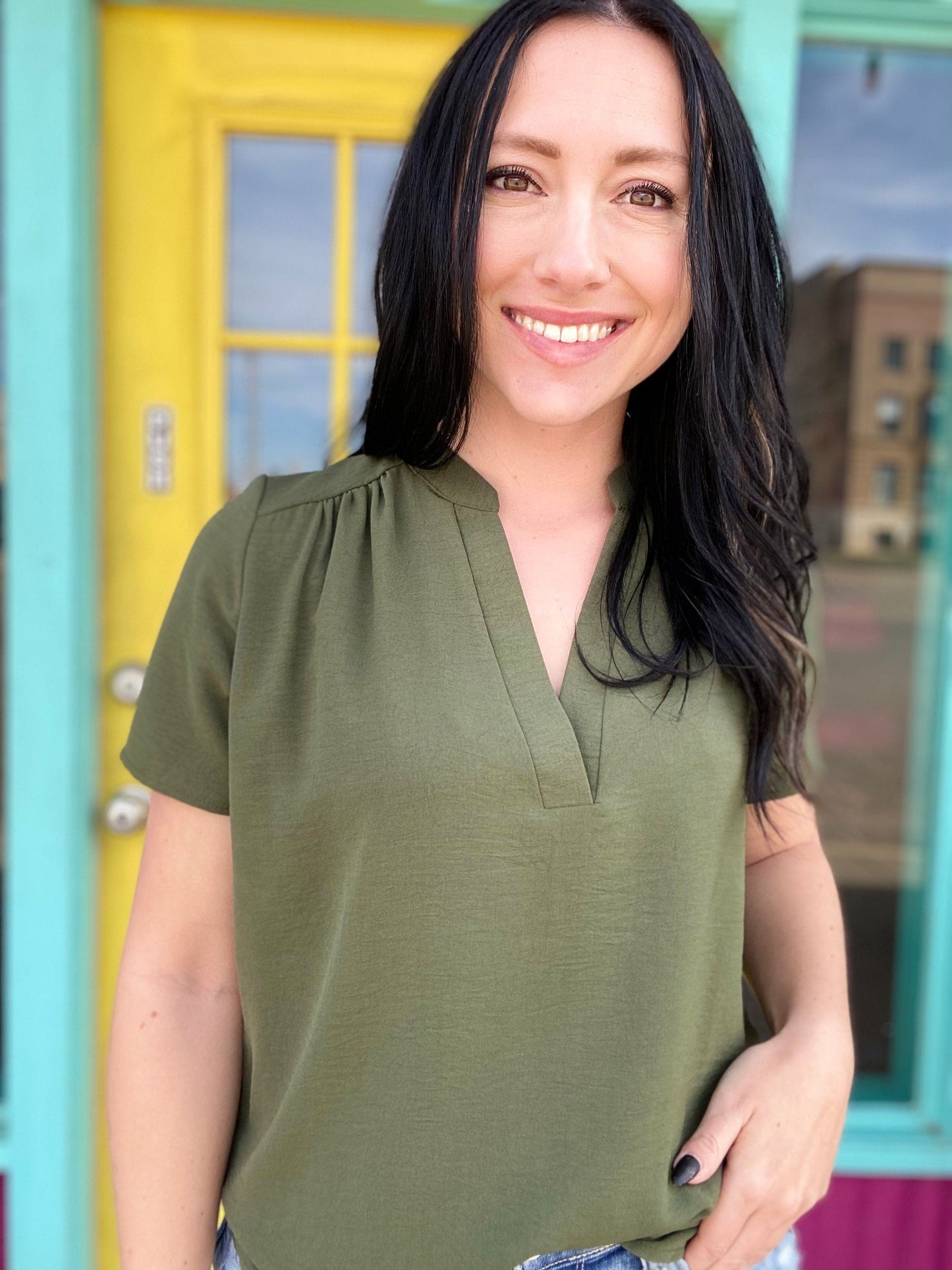 Tops Gabby V-neck Top-Olive