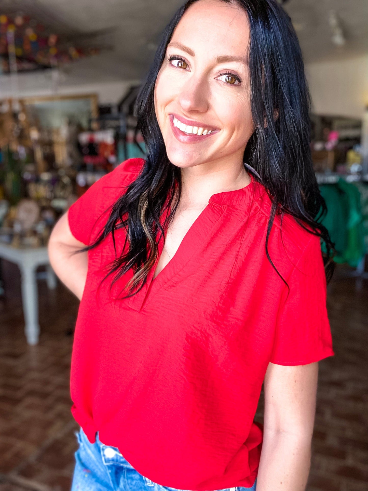 Tops Gabby Vneck Top- Red