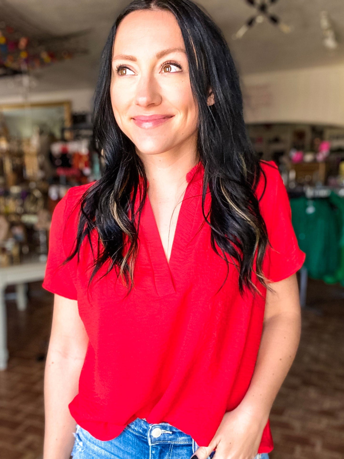 Tops Gabby Vneck Top- Red