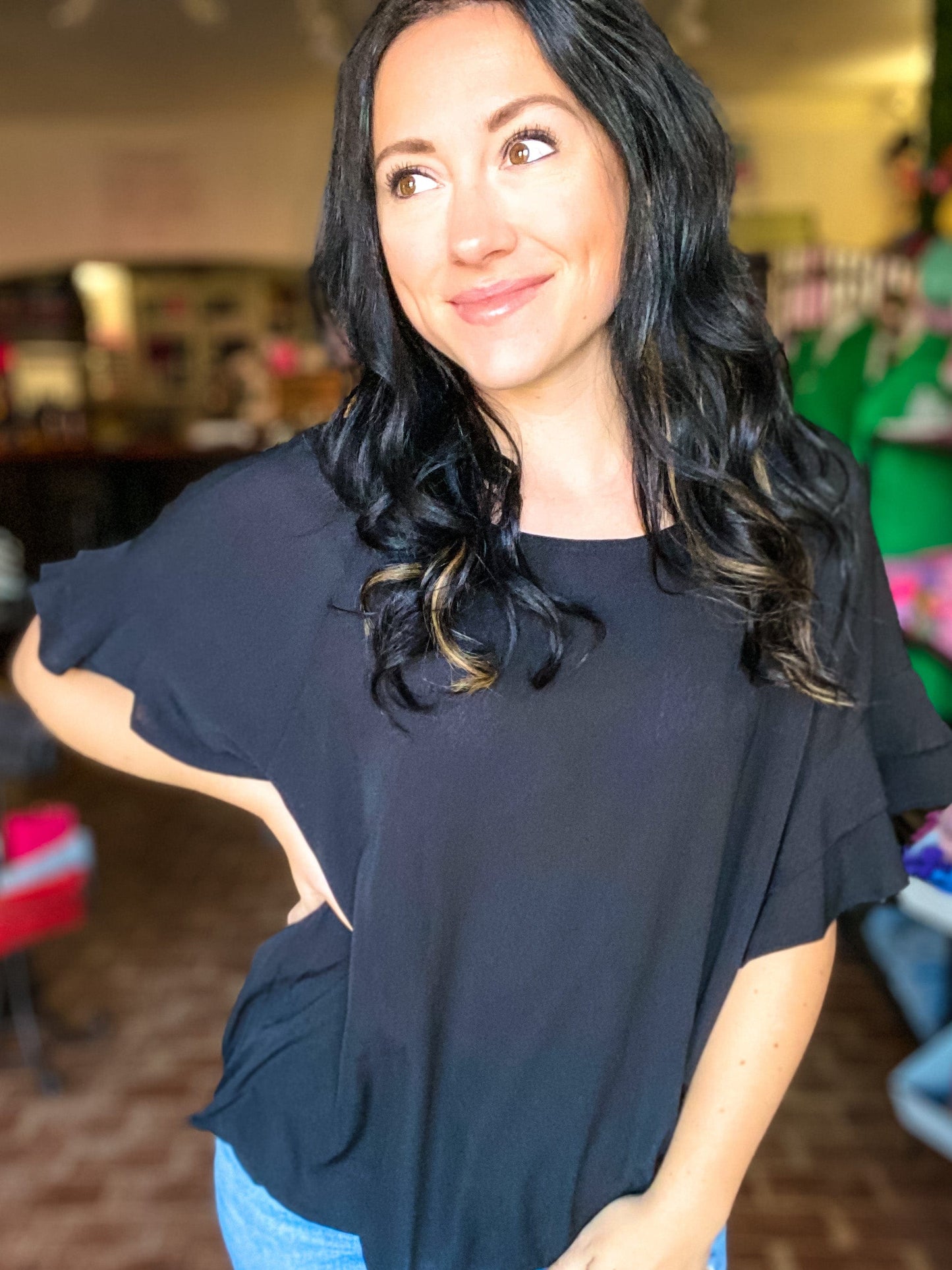 Tops Keri Ruffle Sleeve Top Black