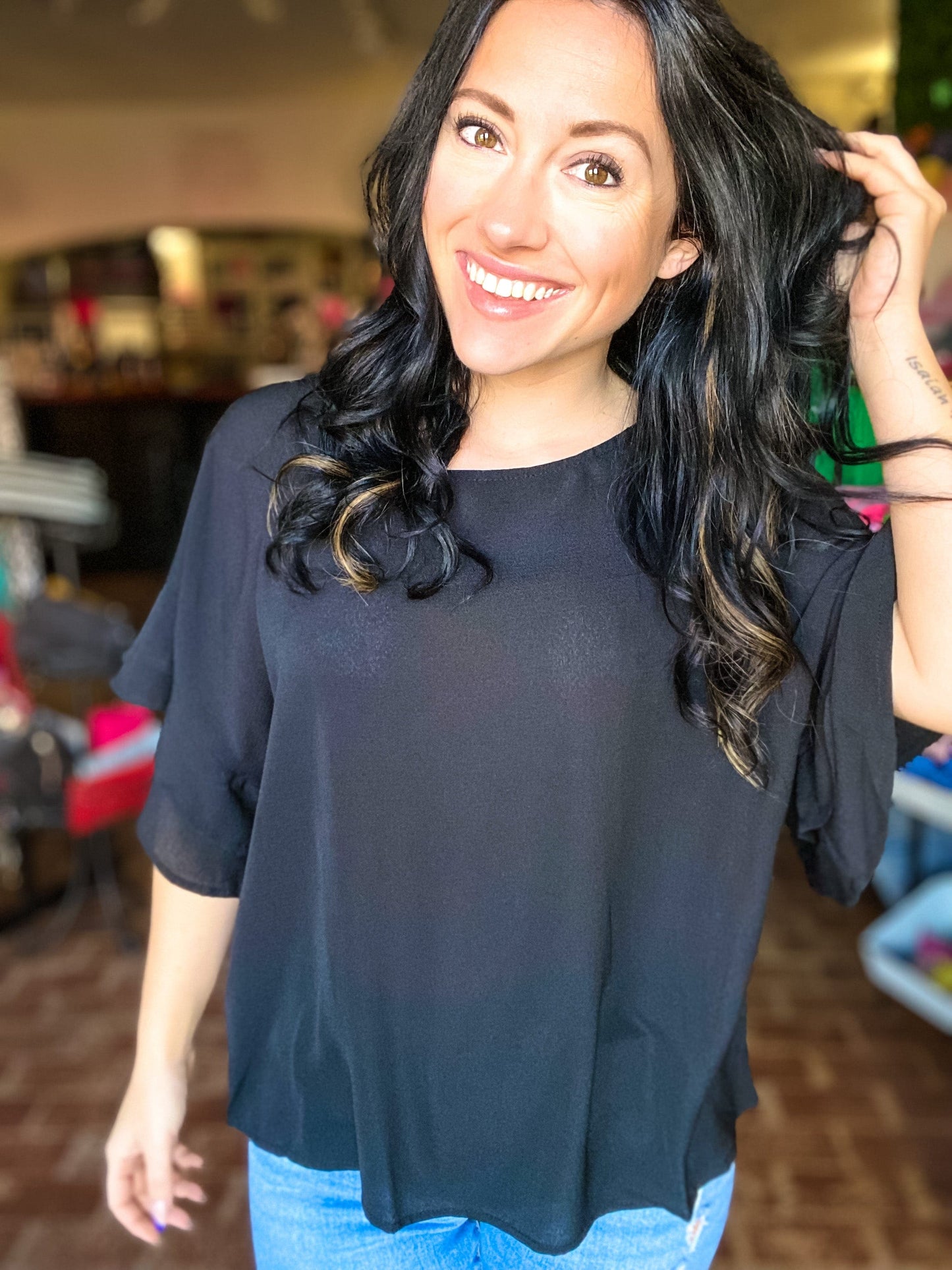 Tops Keri Ruffle Sleeve Top Black