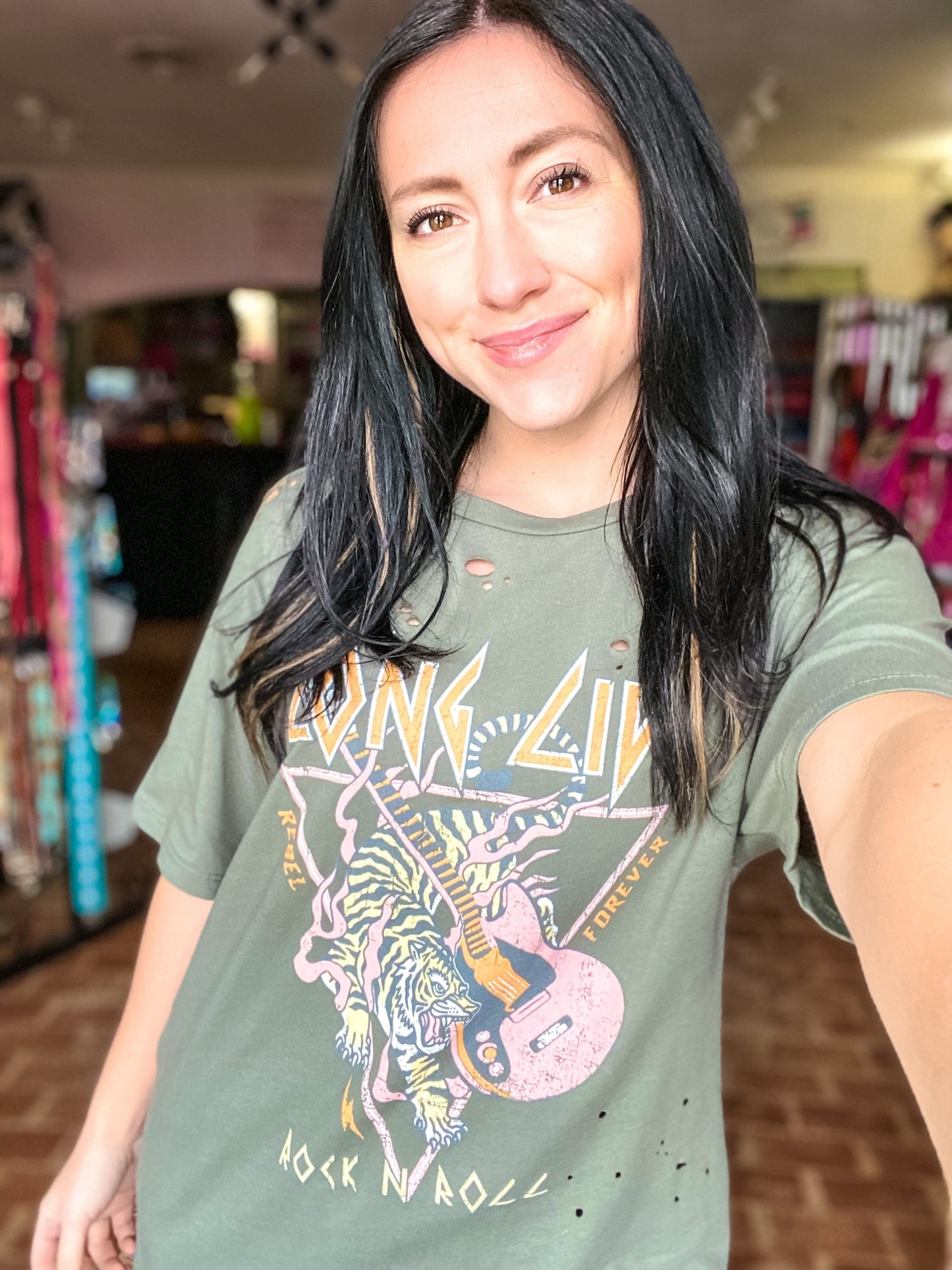 Graphic Tees Long Live Rock n' Roll- Olive