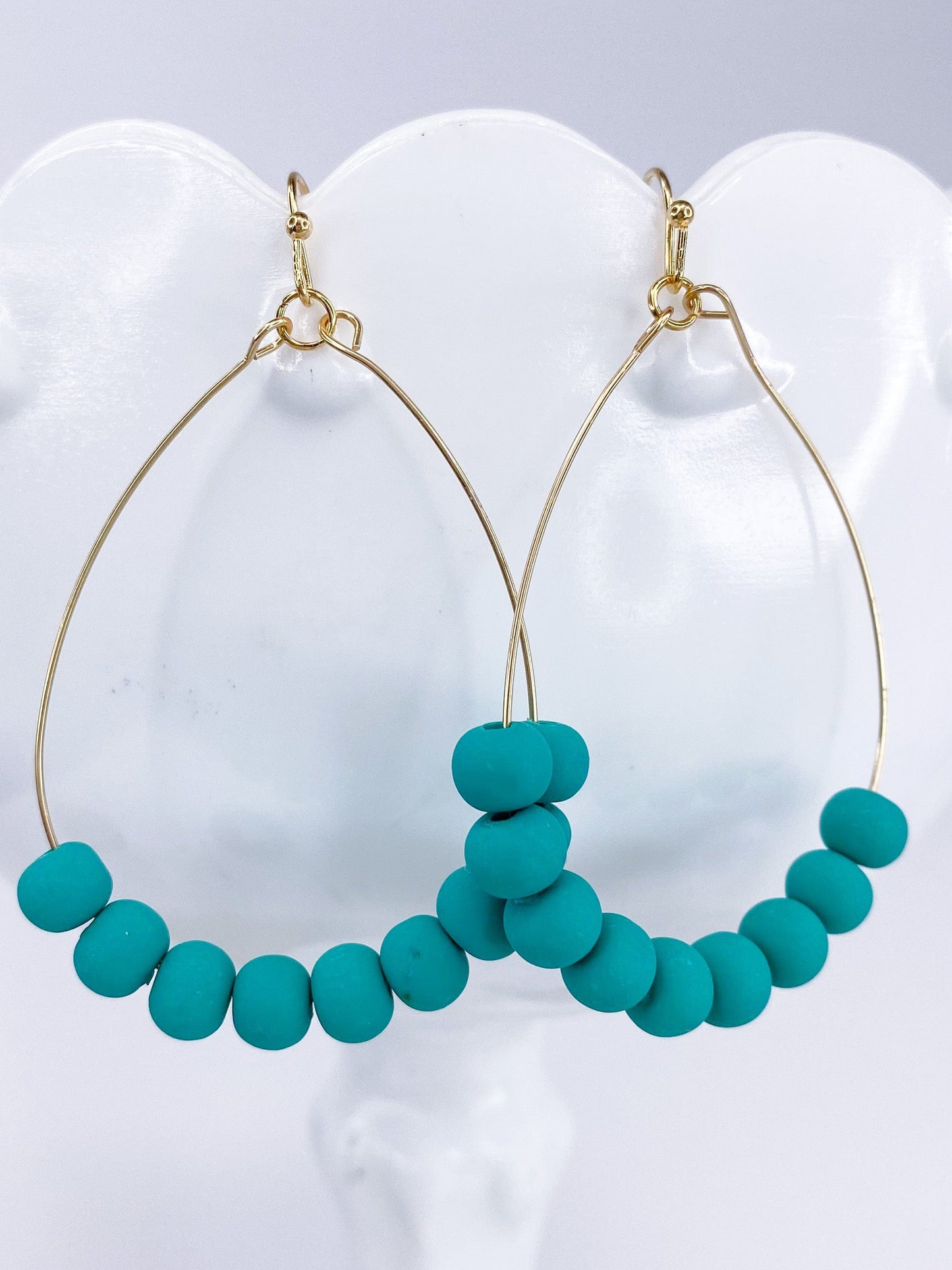 Earrings Matte Bead Tear Drop- Emerald