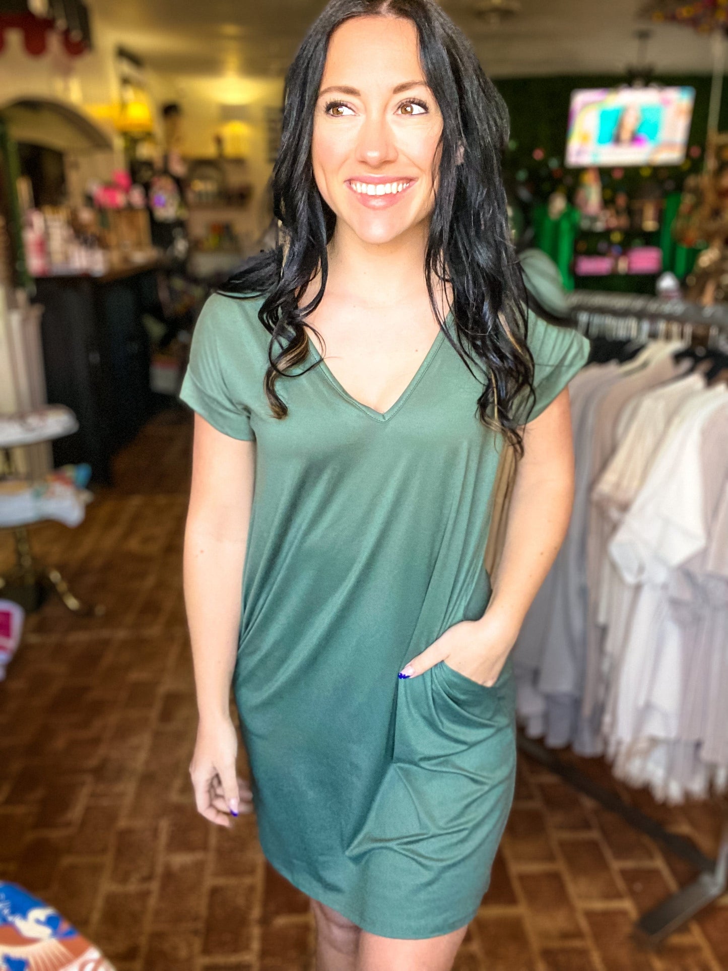 Dresses Olive Vneck Tee Dress