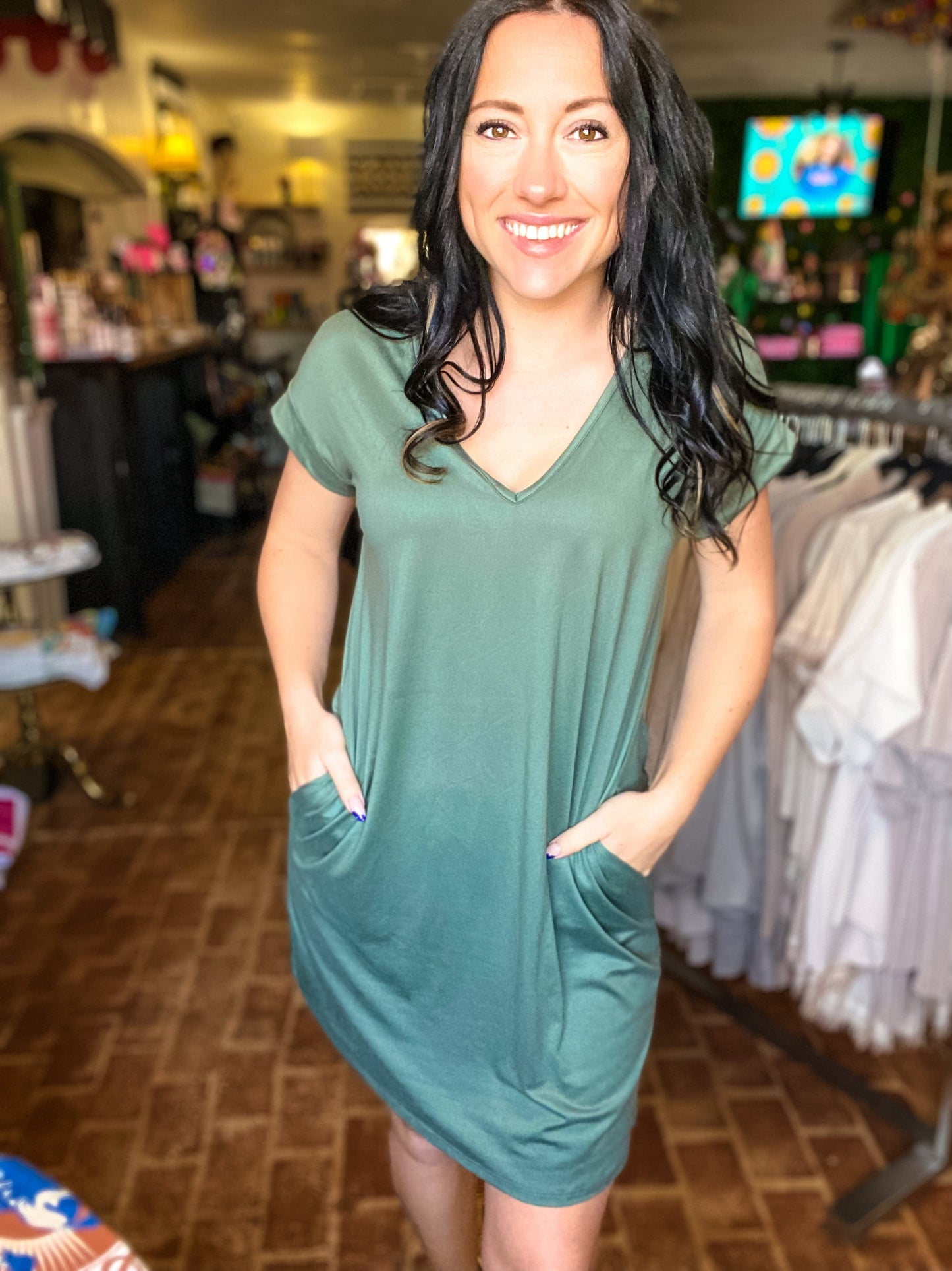 Dresses Olive Vneck Tee Dress