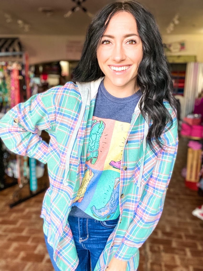 Tops Pastel Plaid Hooded Jacket