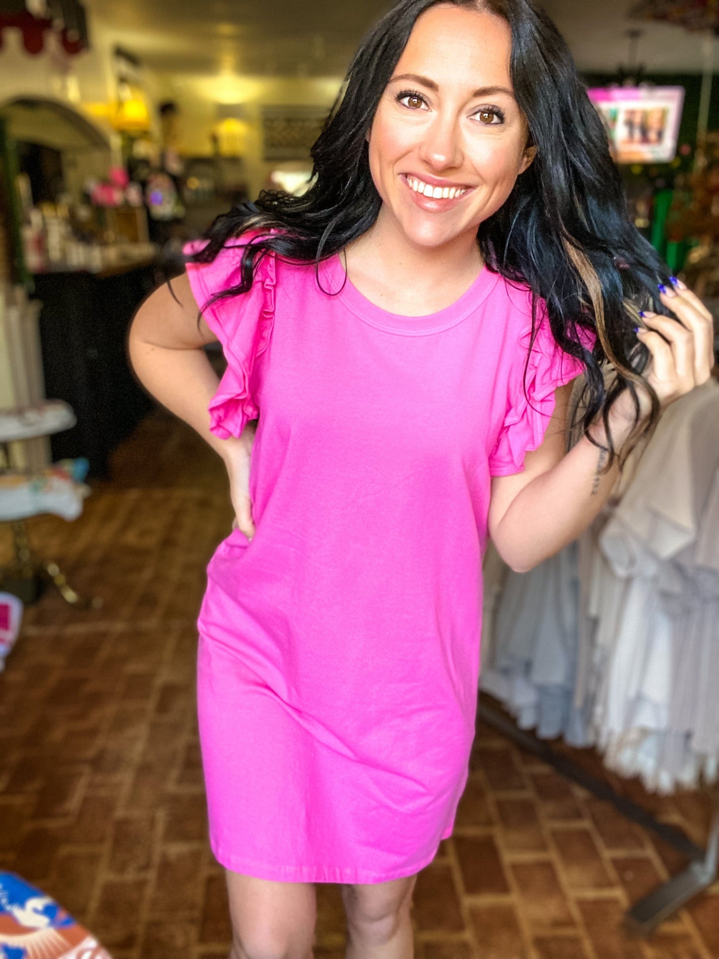 Dresses Pink Ruffle Sleeve Tee Dress