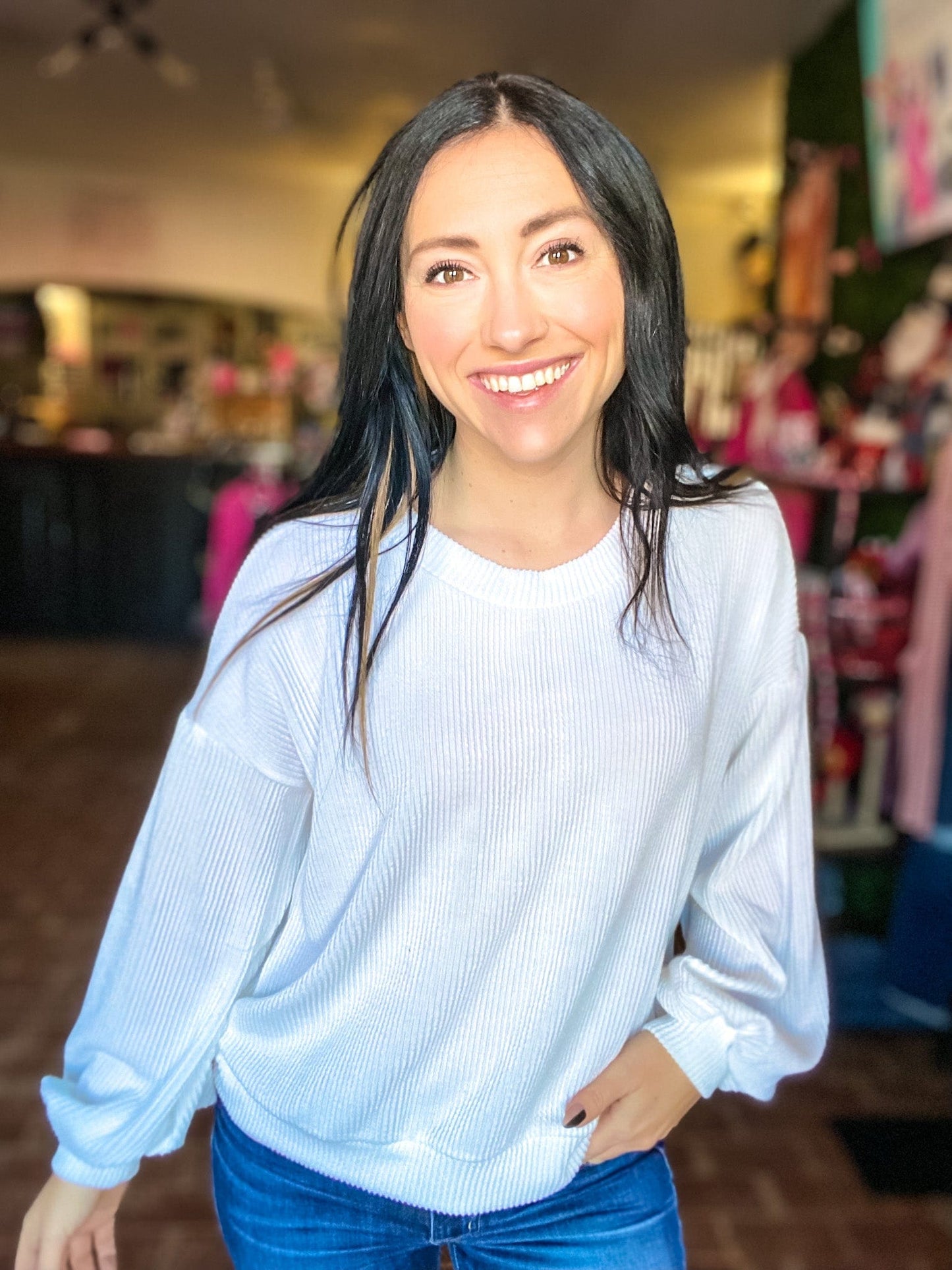Shirts & Tops Ribbed White Pullover