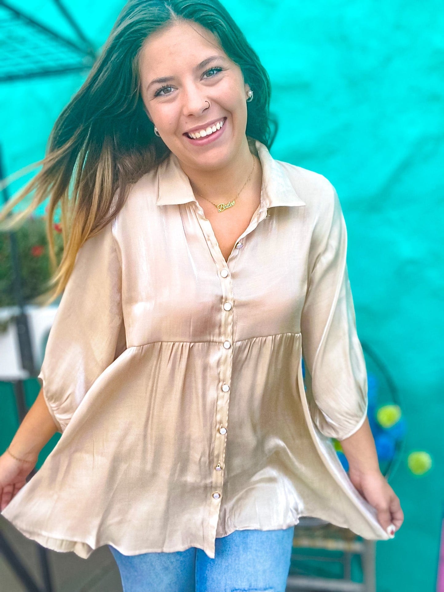 Tops Seely Shimmer Blouse- Vanilla