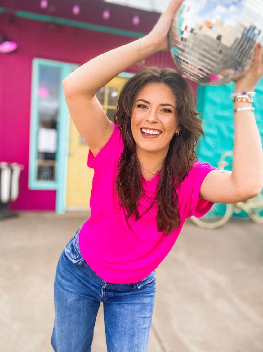 Shirts & Tops Shimmer Top- Hot Pink