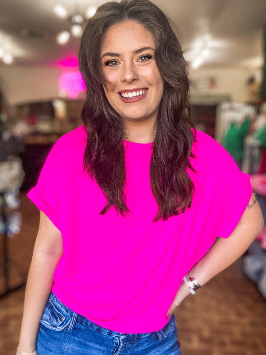 Shirts & Tops Shimmer Top- Hot Pink