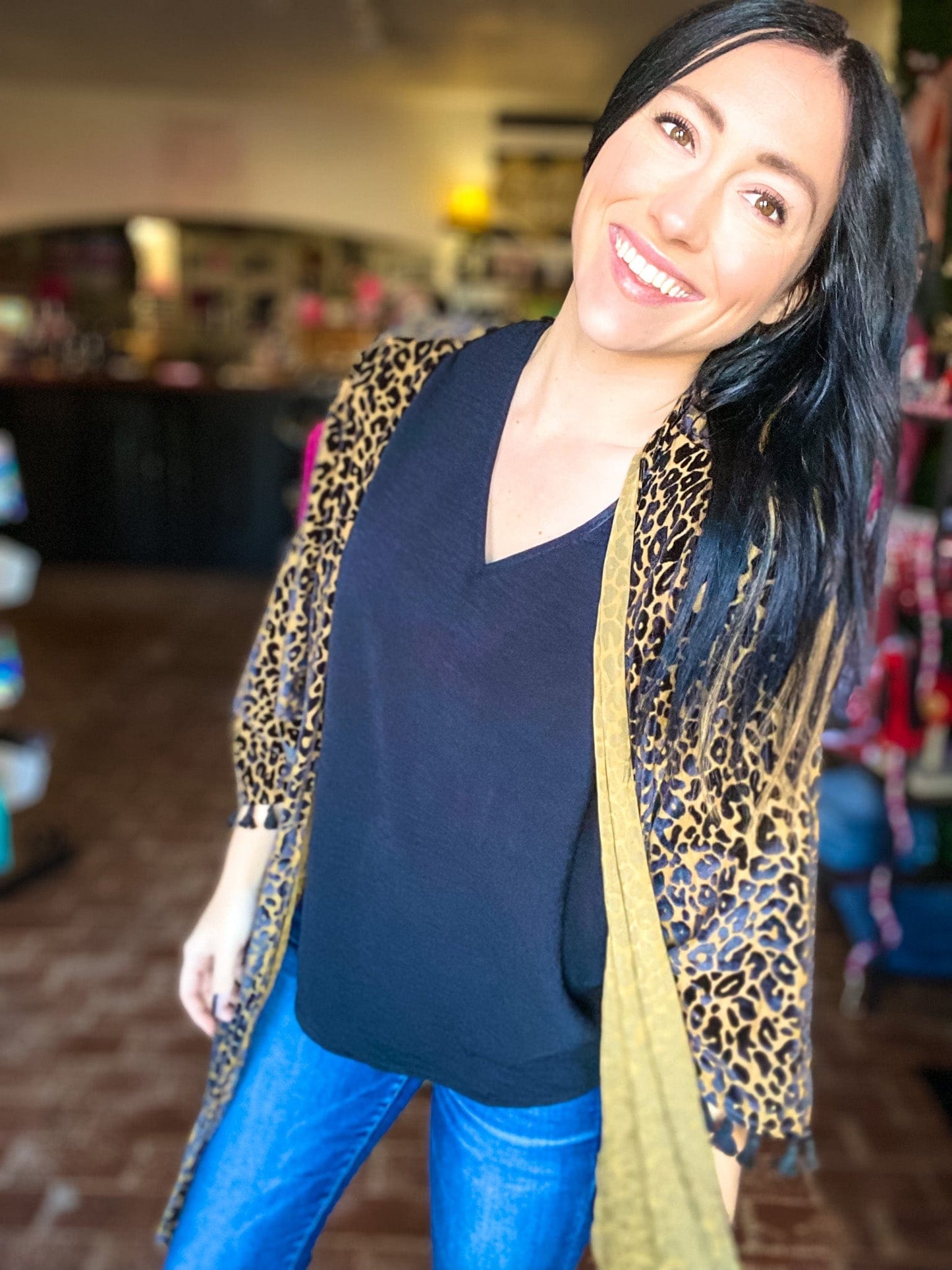 Shirts & Tops Velvet Leopard Kimono-Tan