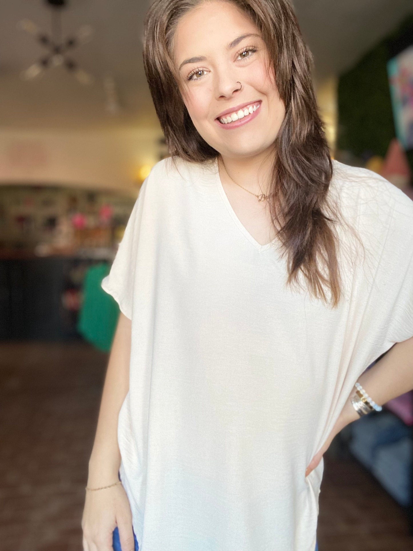 Shirts & Tops Vera V-neck Top- Oatmeal