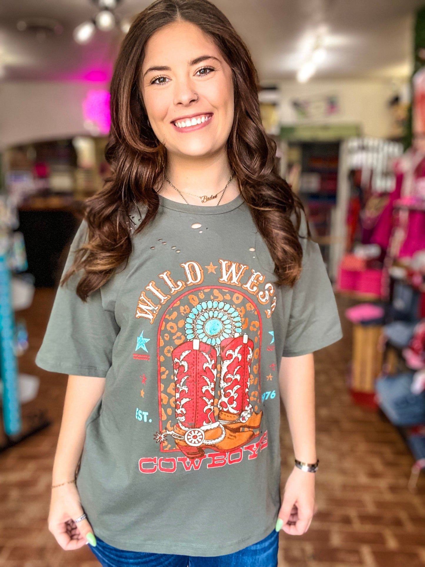 Graphic Tees Wild West Cowboy Boots-Olive
