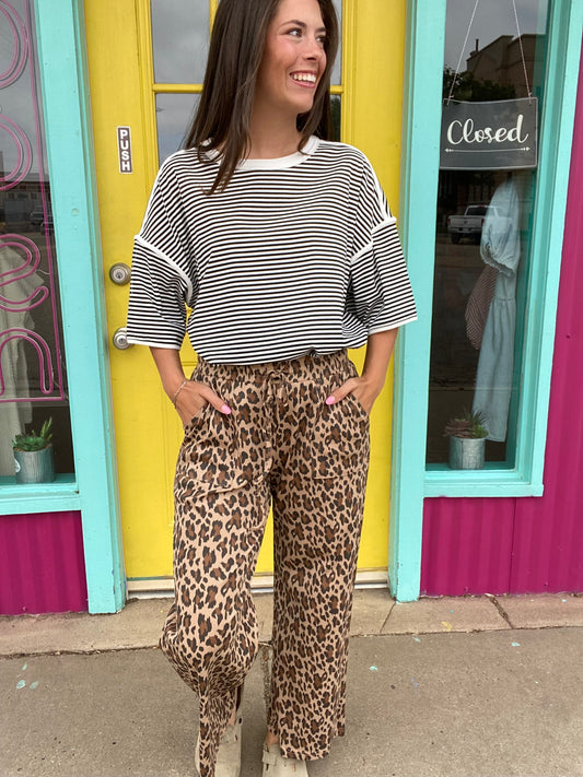 Totally Casual Leopard Print Ribbed Pant