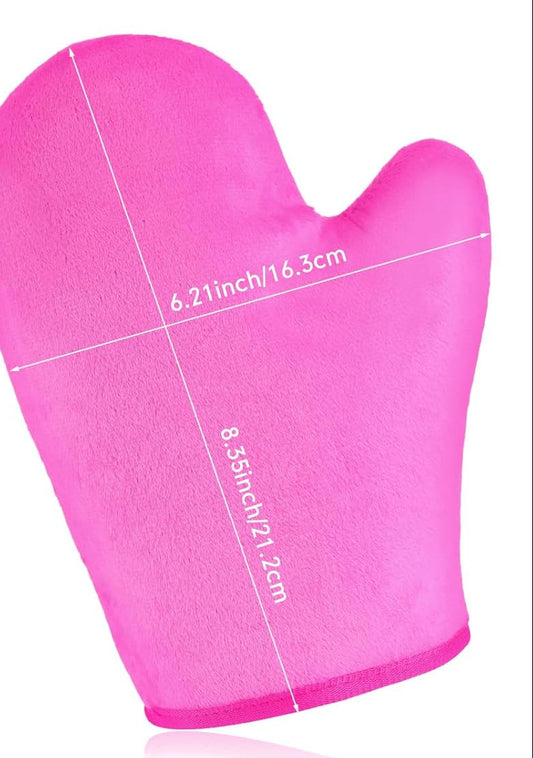 Pink glove with measurements on a white background
