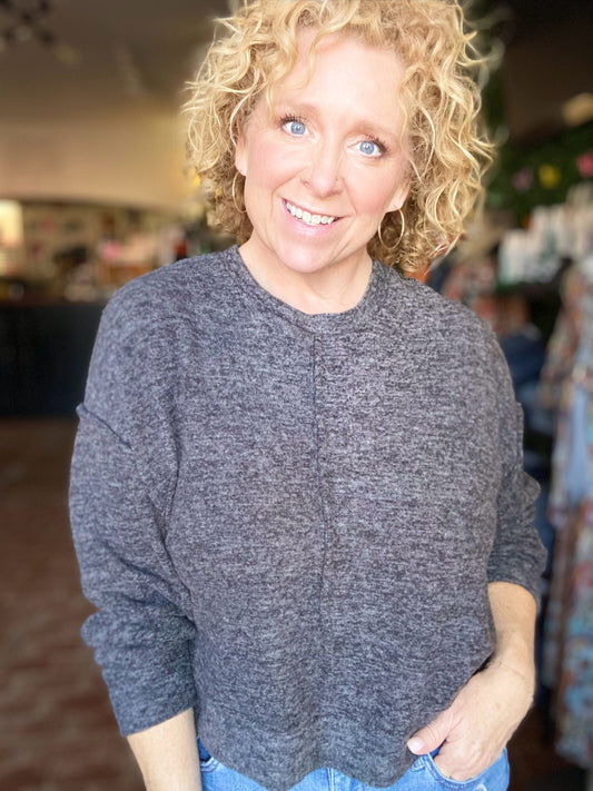 Tops Bayze Drop Shoulder Pullover- Black