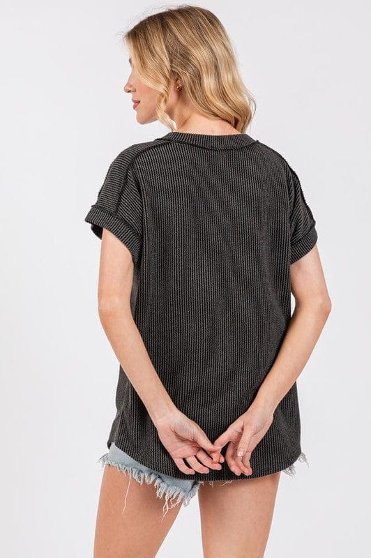 Graphic Tees Boot Stitch Corded Tee- Charcoal