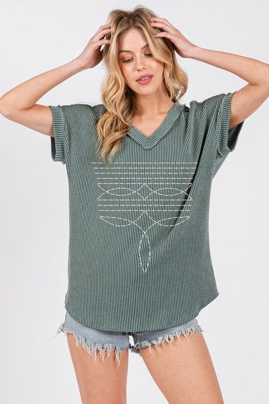 Graphic Tees Boot Stitch Corded Tee- Moss