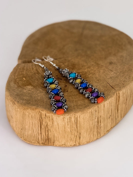 Earrings Bright Multi Bead and Navajo Earring
