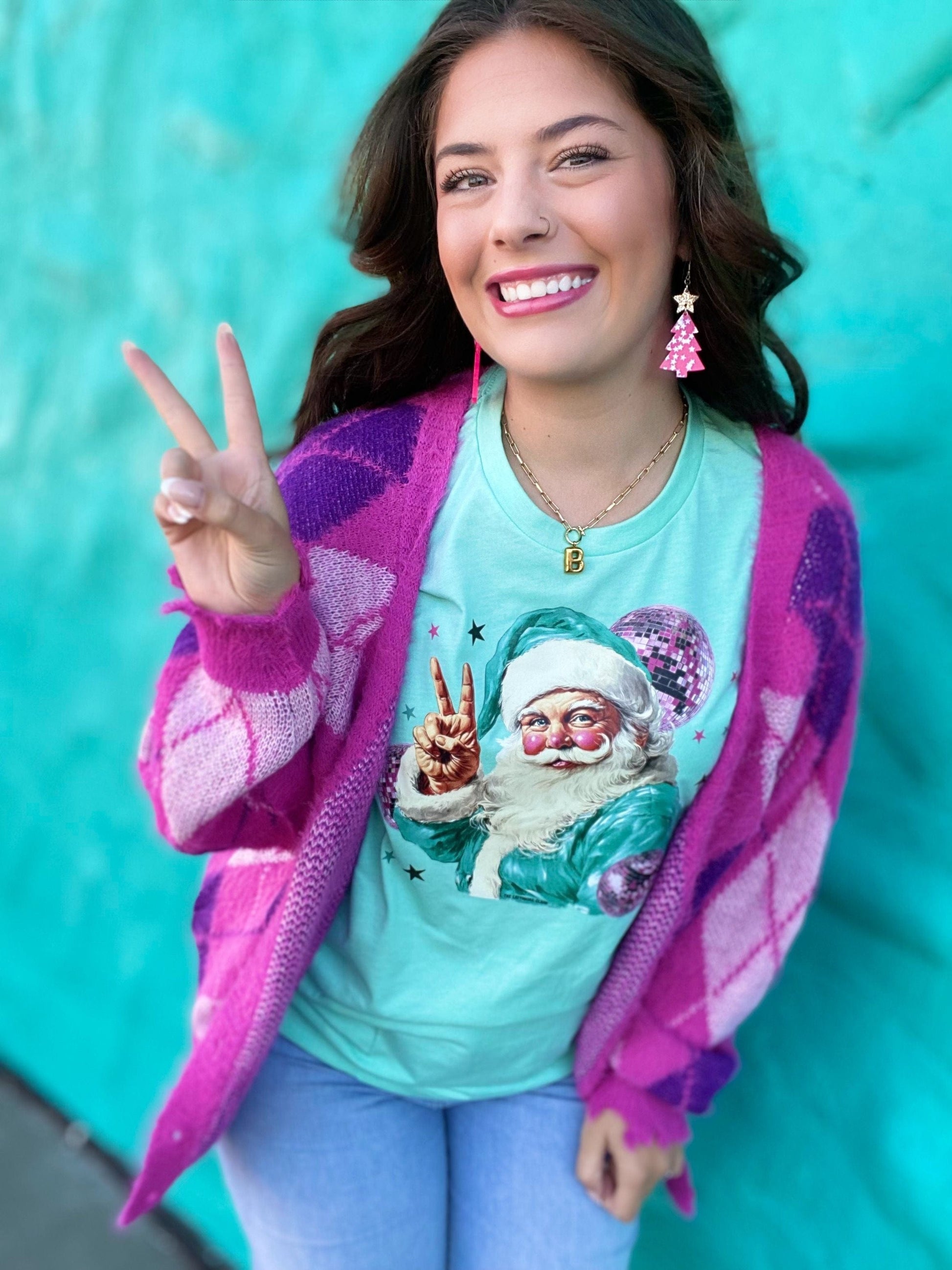 Tops Buffy Argyle Cardigan- Fuchsia