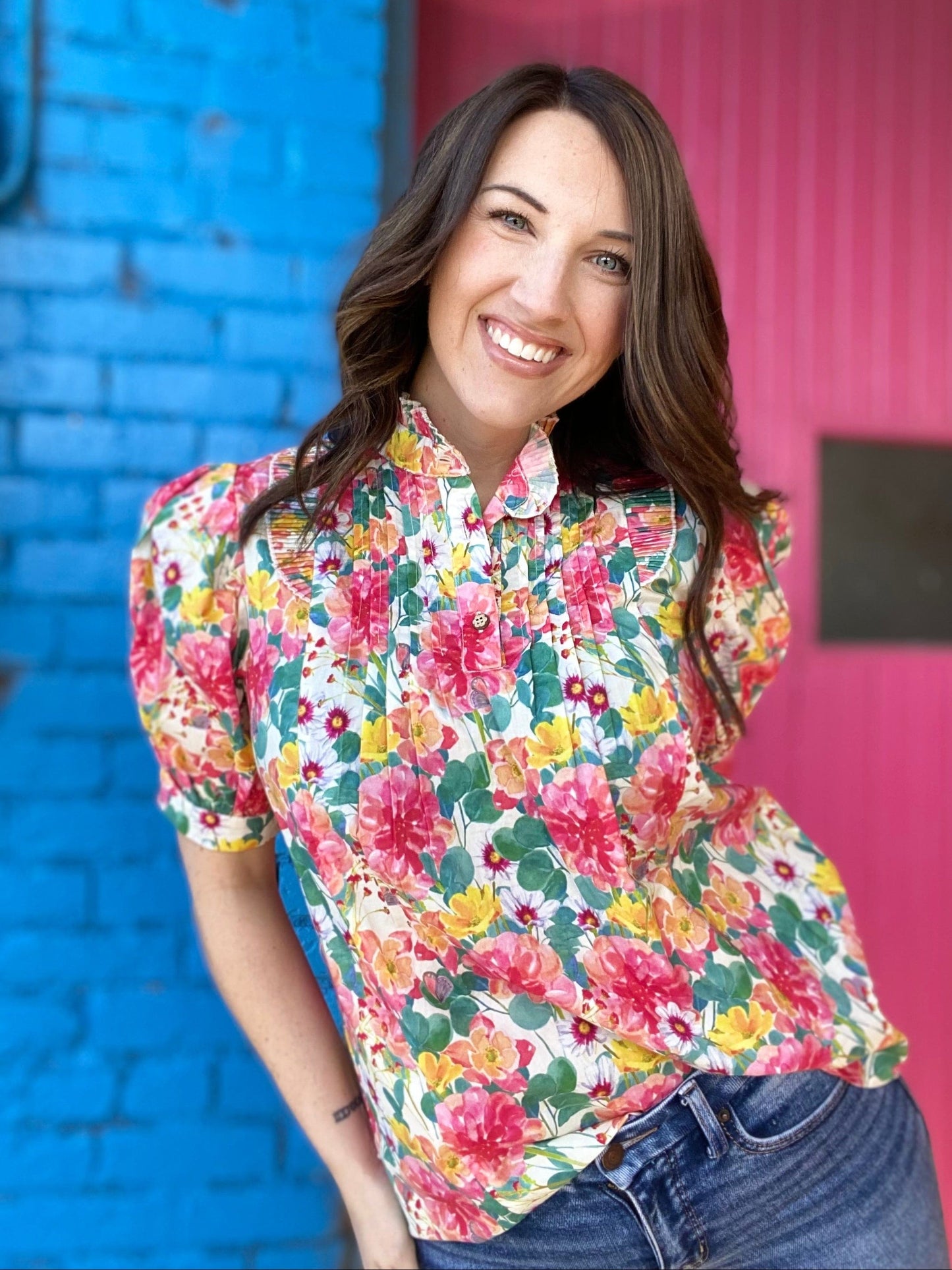 Tops Caysea Pleat Front Floral Blouse