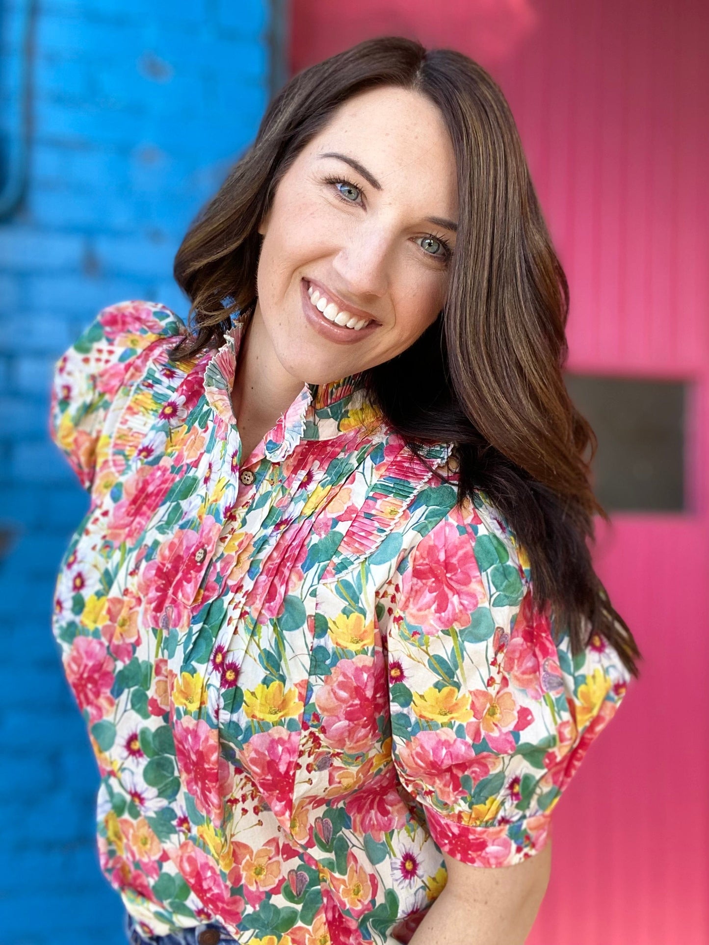 Tops Caysea Pleat Front Floral Blouse