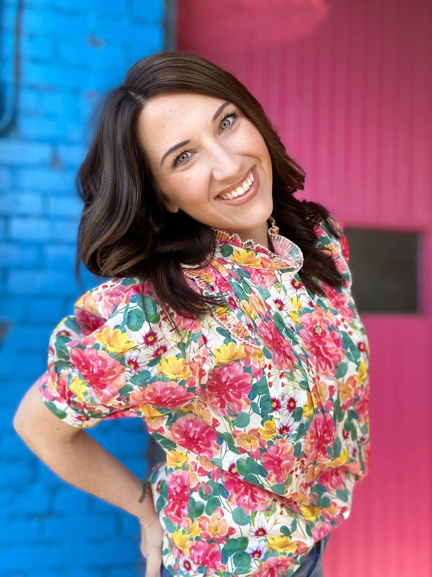 Tops Caysea Pleat Front Floral Blouse