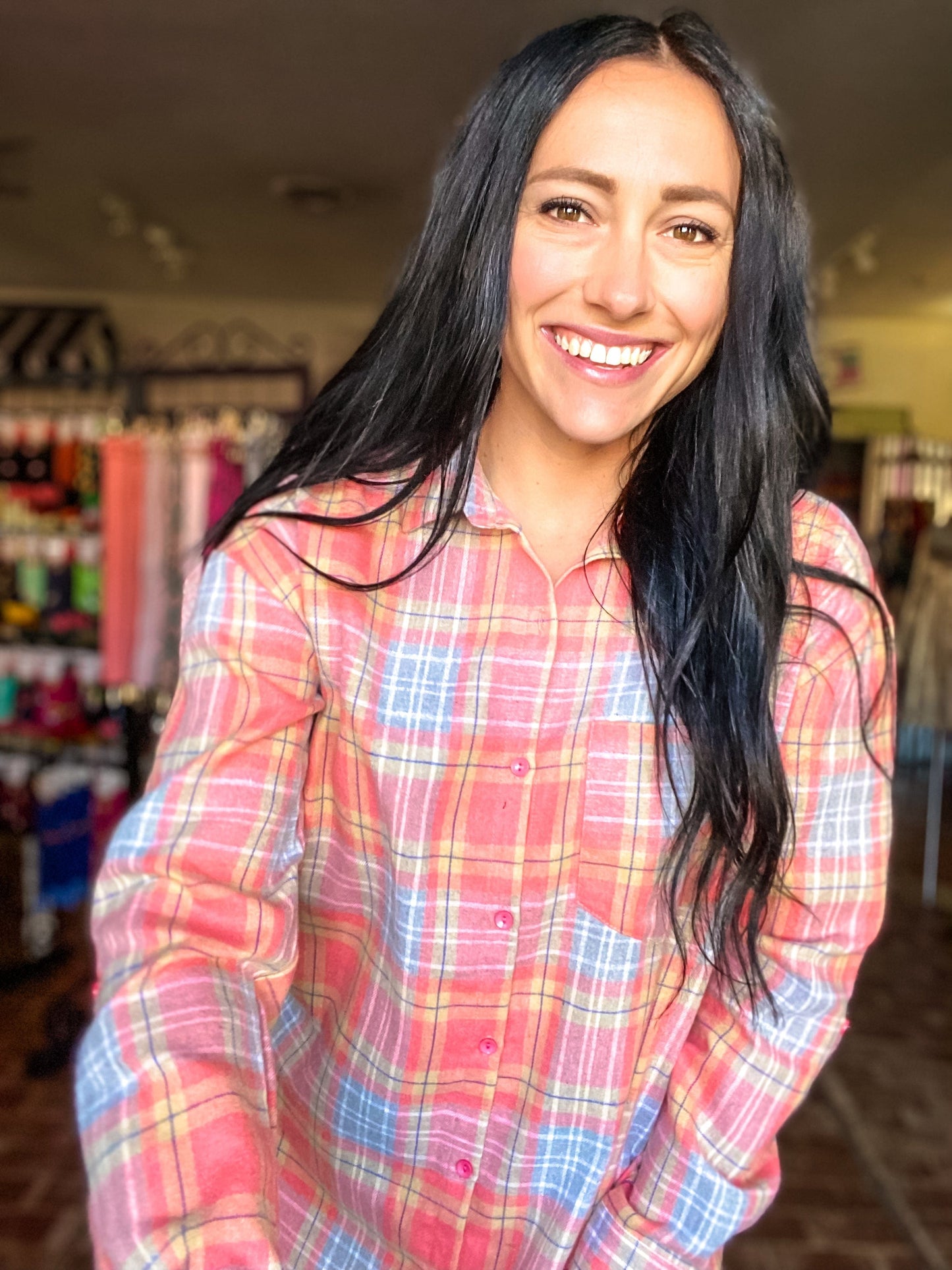 Tops Coral Pink Flannel