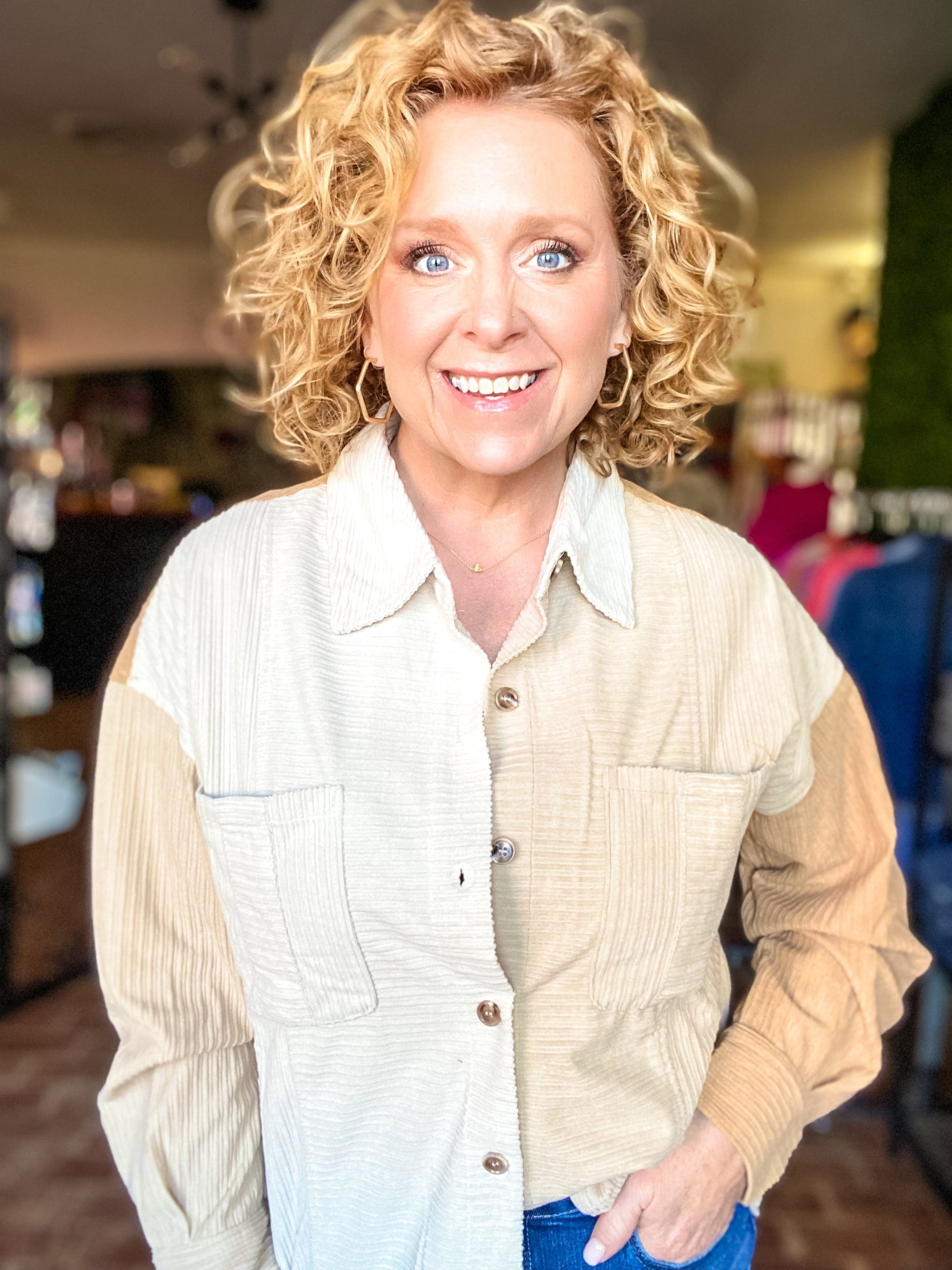 Tops Corded Color Block Top-Light Mocha