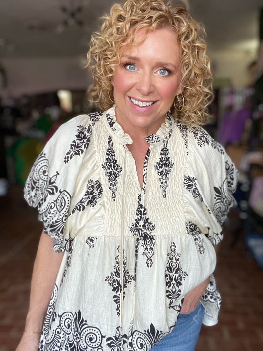Tops Cream Puff Sleeve Blouse