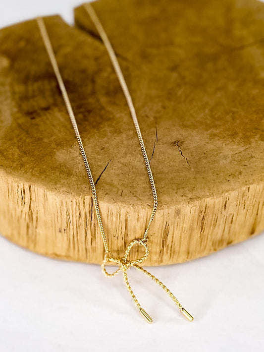Necklaces Dainty Bow Necklace 16in- Gold