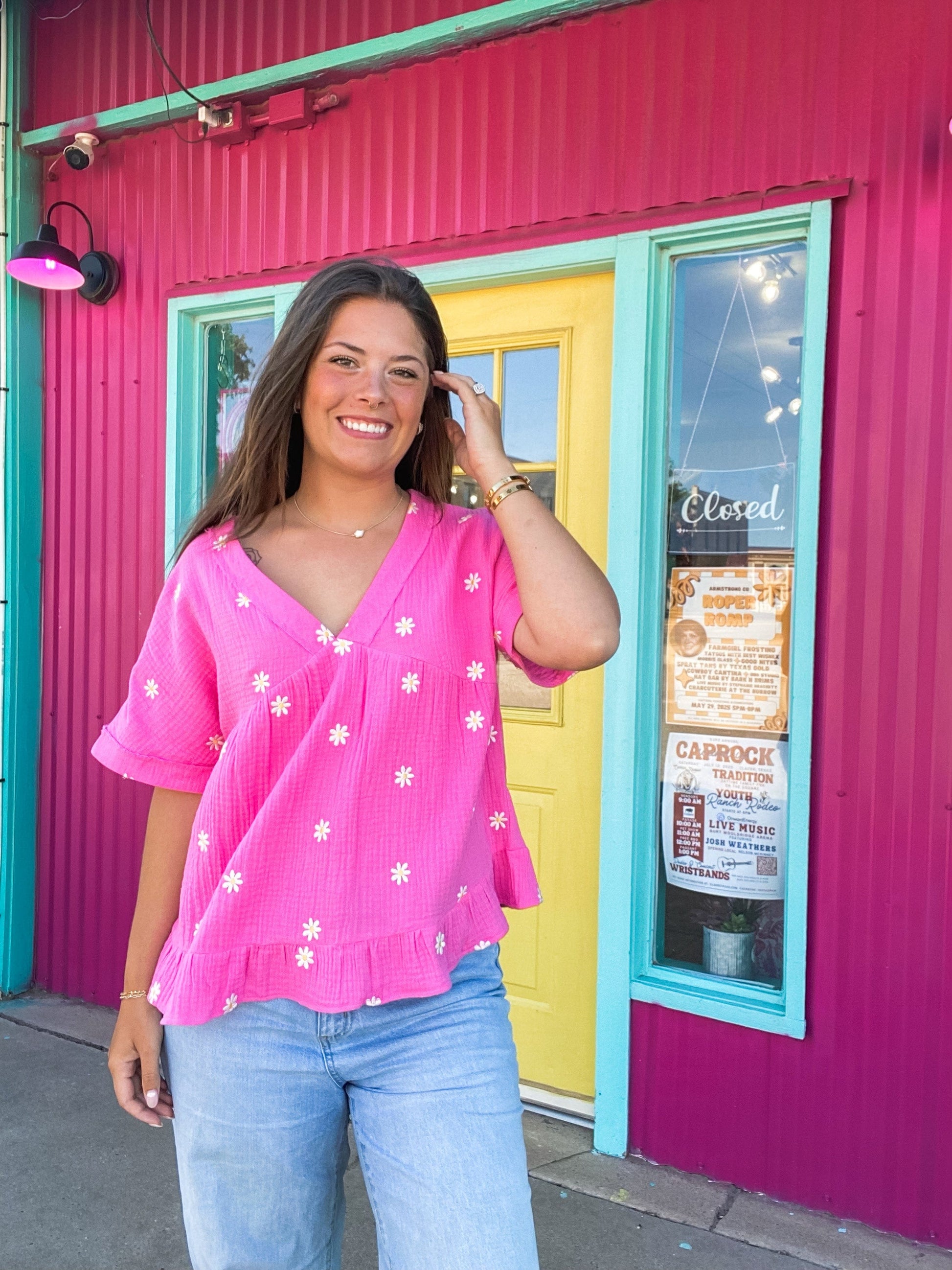 Tops Daisy Gauze Peplum Top