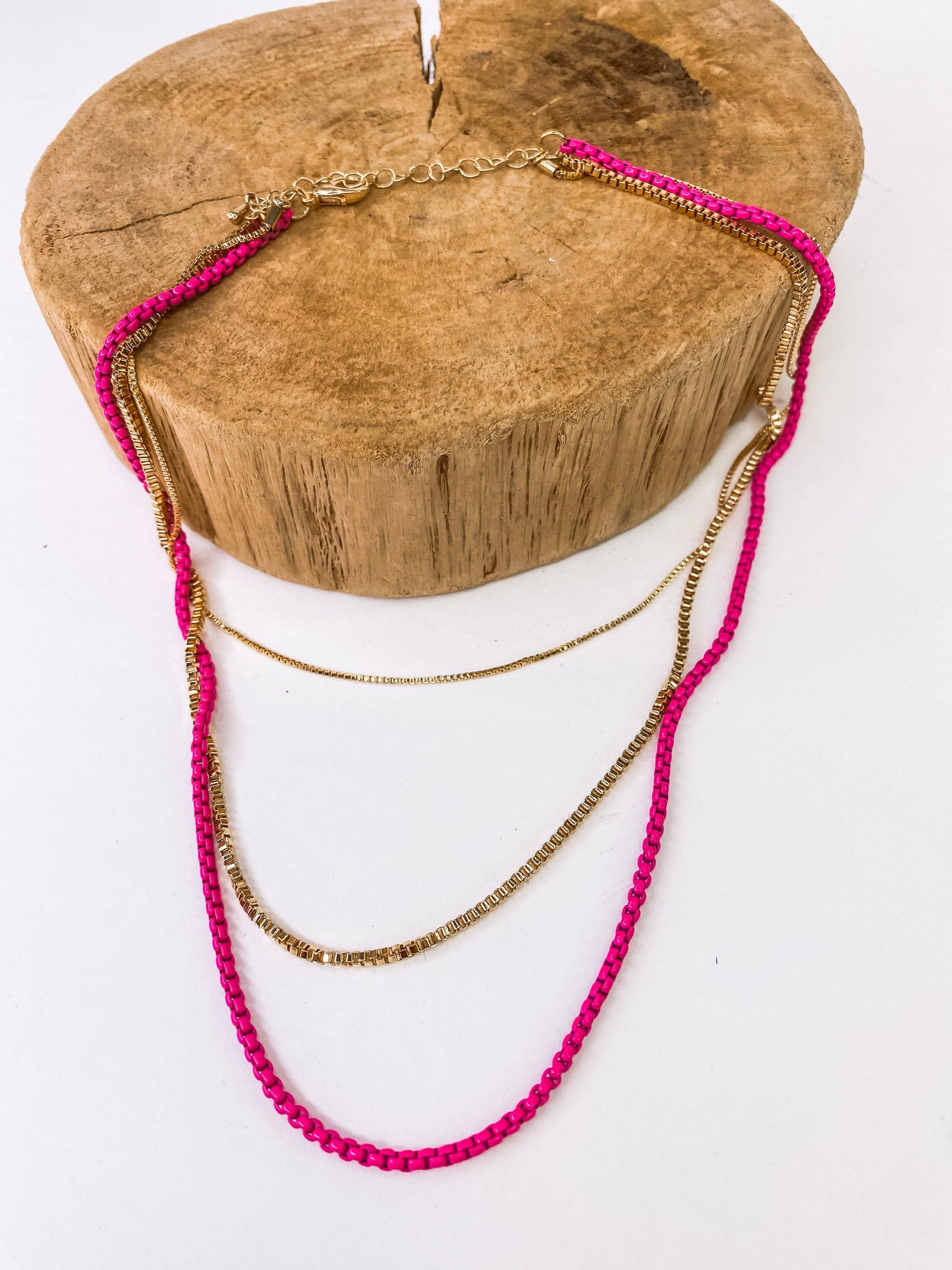 Necklaces Double Matte Chain Pink