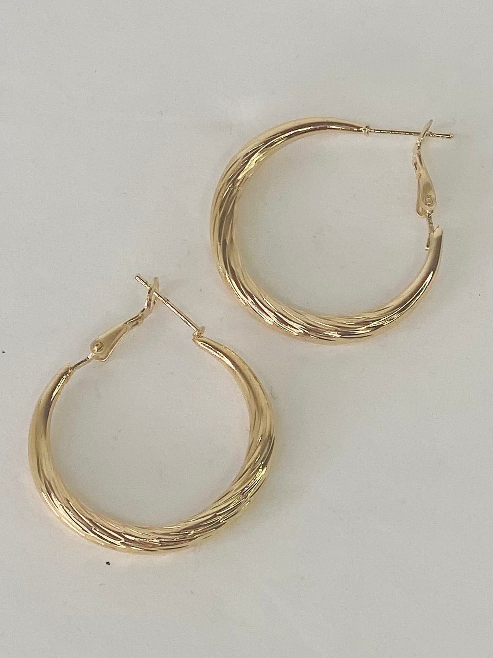 Earrings Fluted Hoop Earrings-Gold