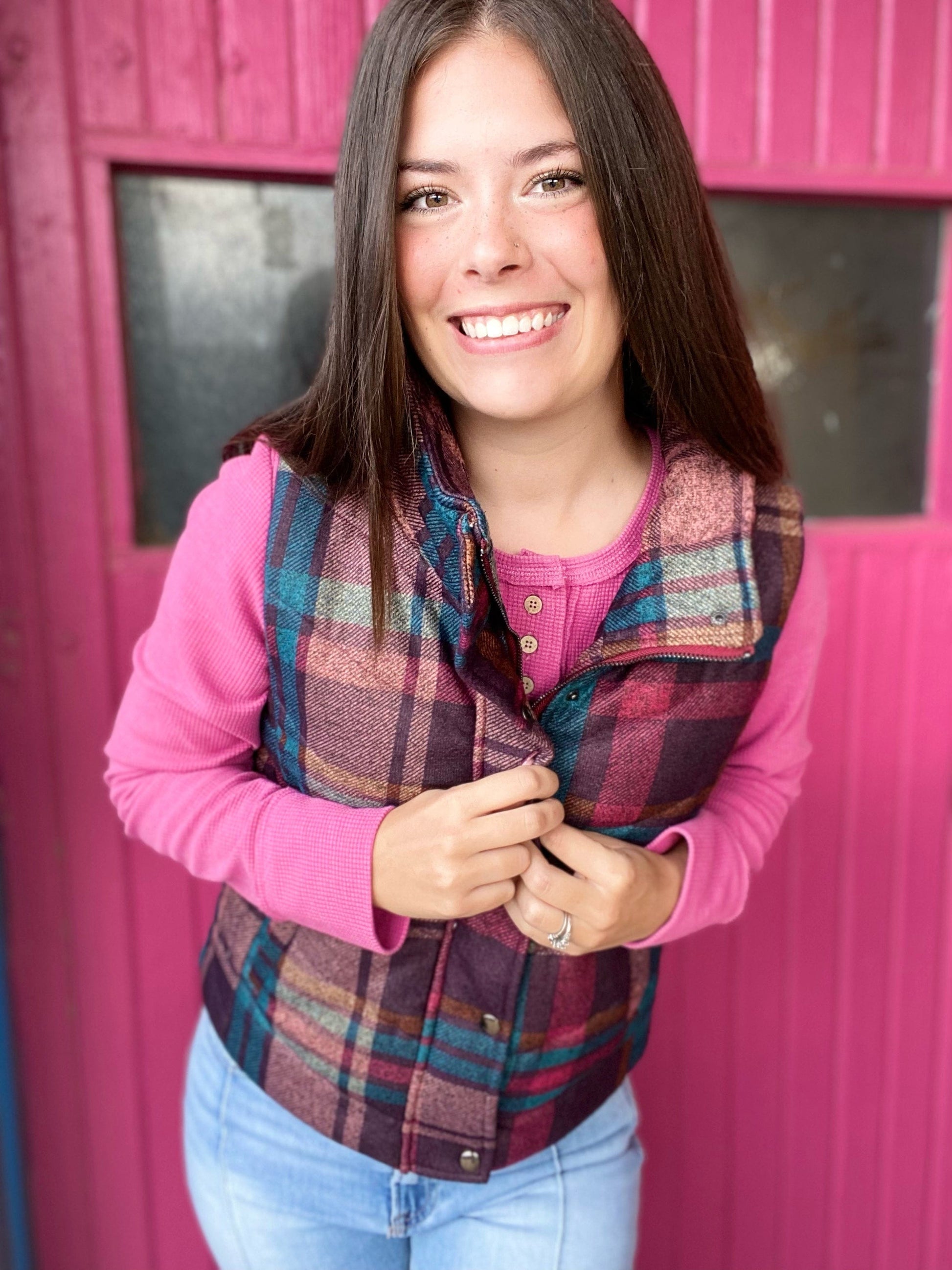 Tops Fuchsia Waffle Knit Henley