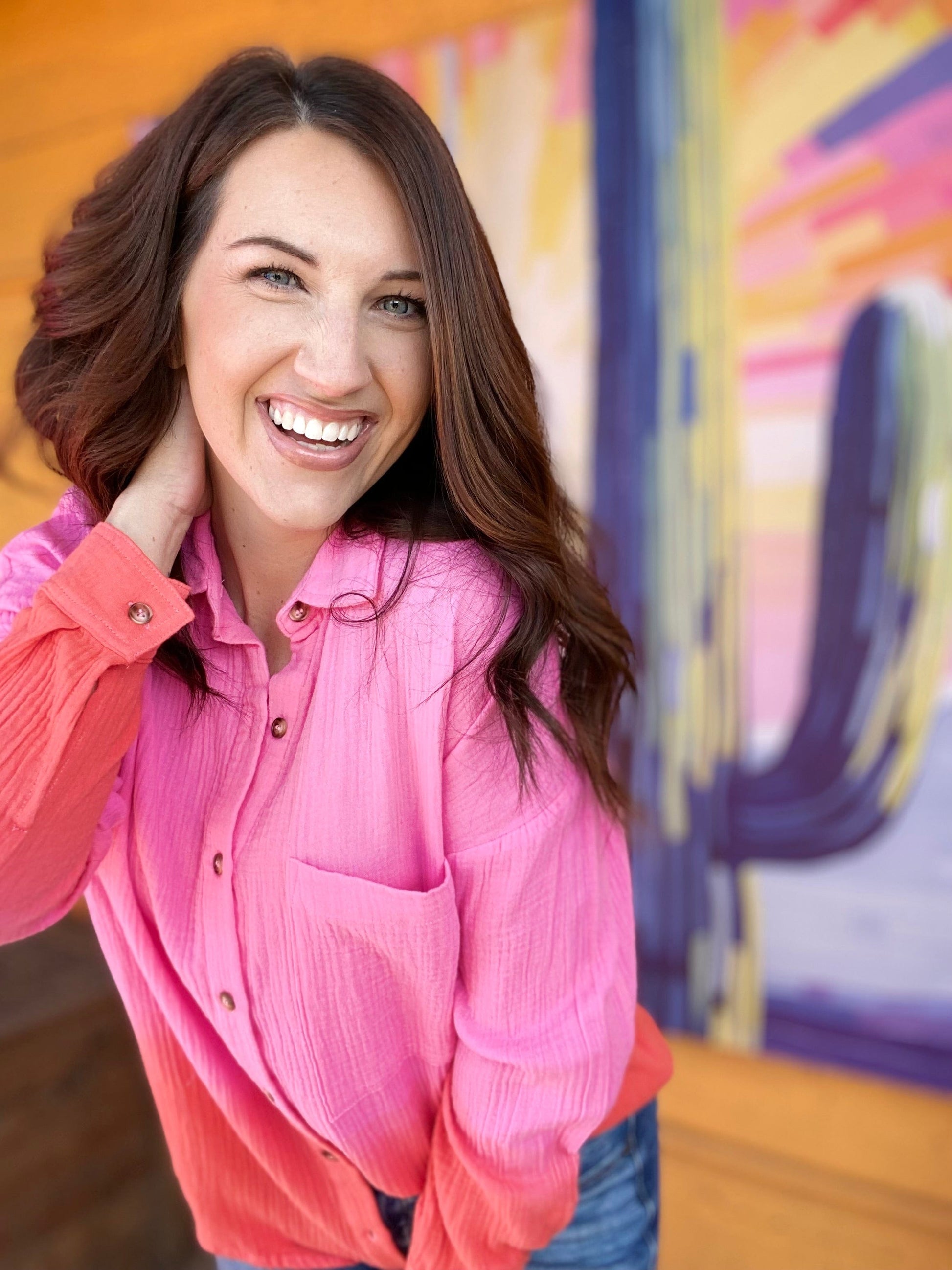 apparel Gauzy Button Down Ombre Pink