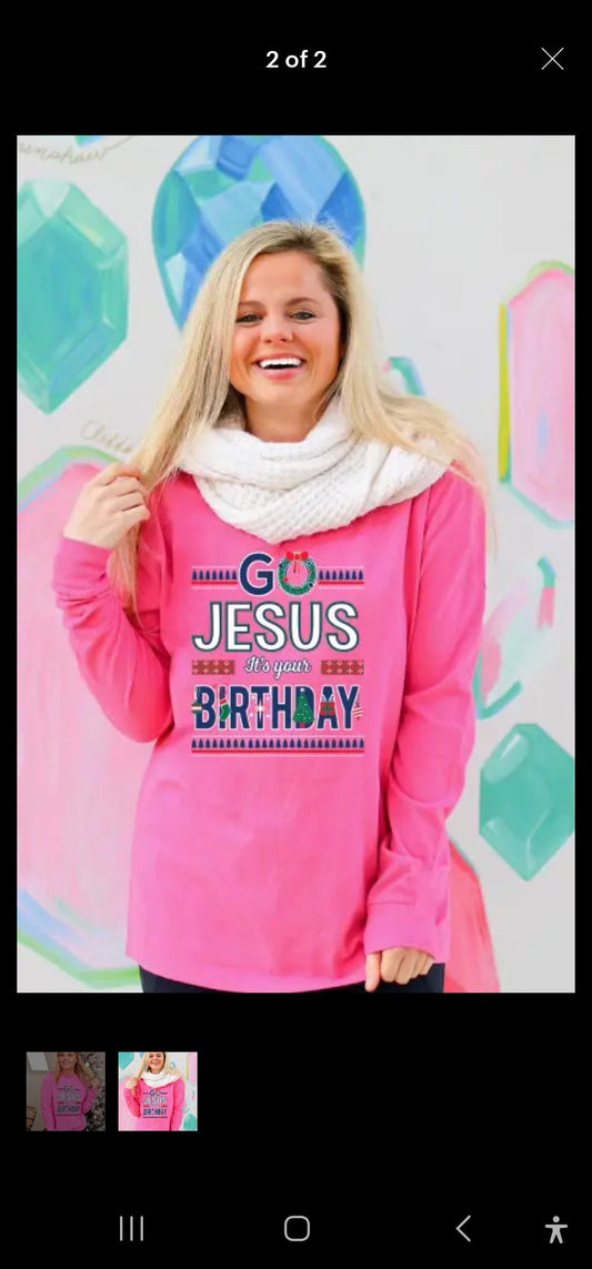 Graphic Tees Go Jesus It's Your Birthday -Pink