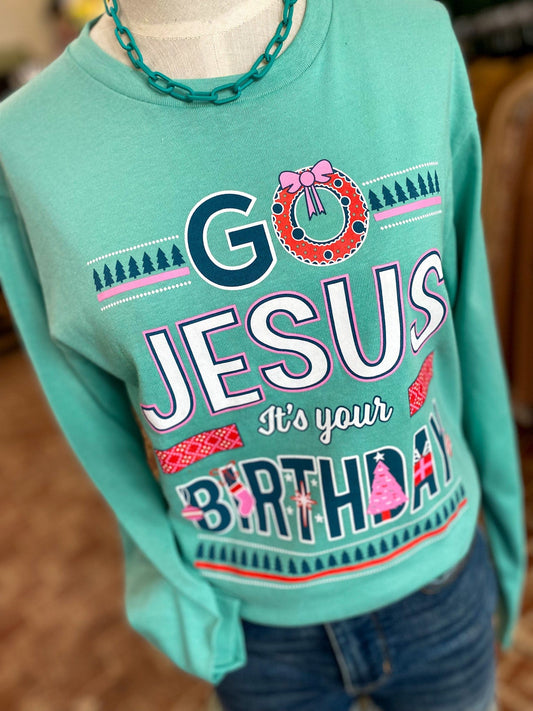 Graphic Tees Go Jesus It's Your Birthday -Turquoise