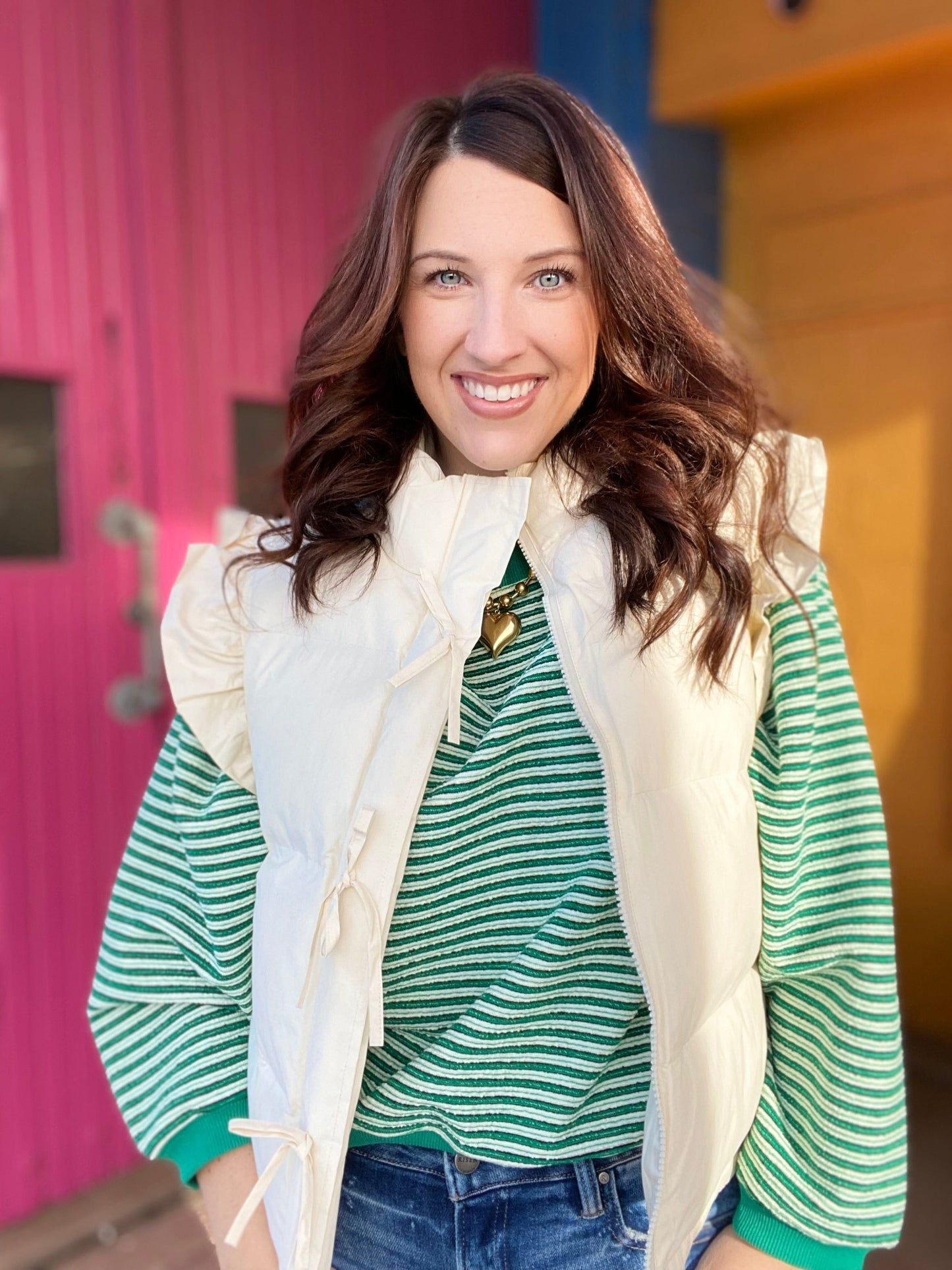 Outerwear Heather Ruffle Puff Vest- Cream