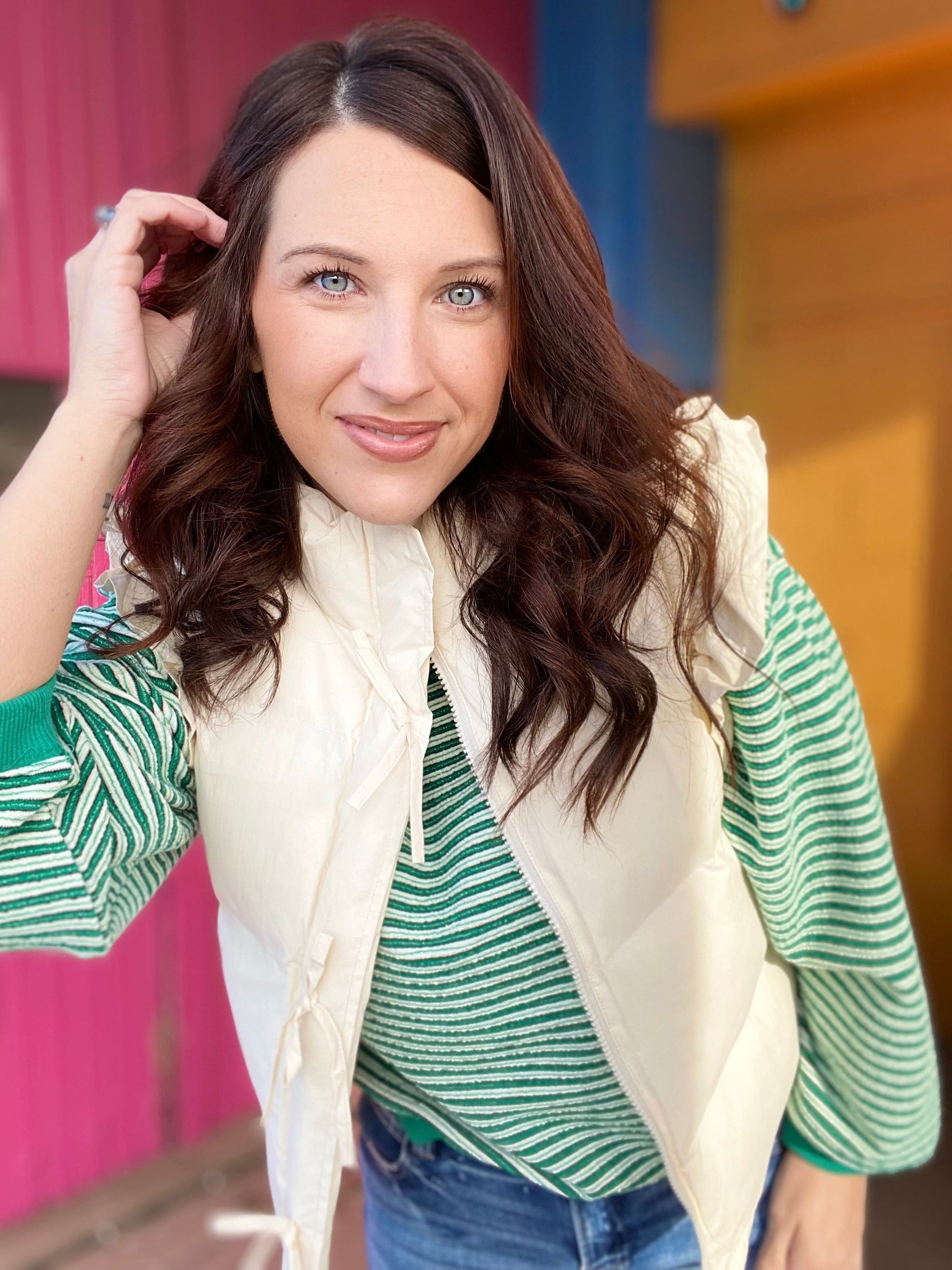 Outerwear Heather Ruffle Puff Vest- Cream