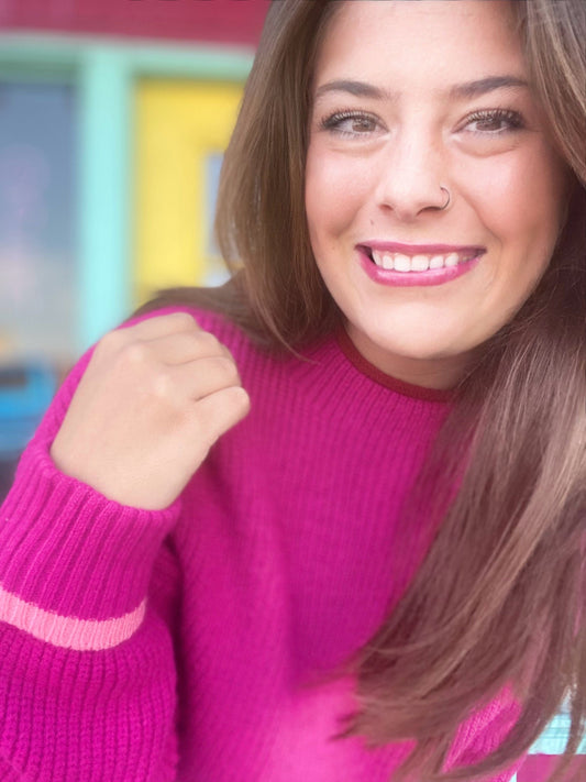 Tops Hot Pink Trim Detail Sweater