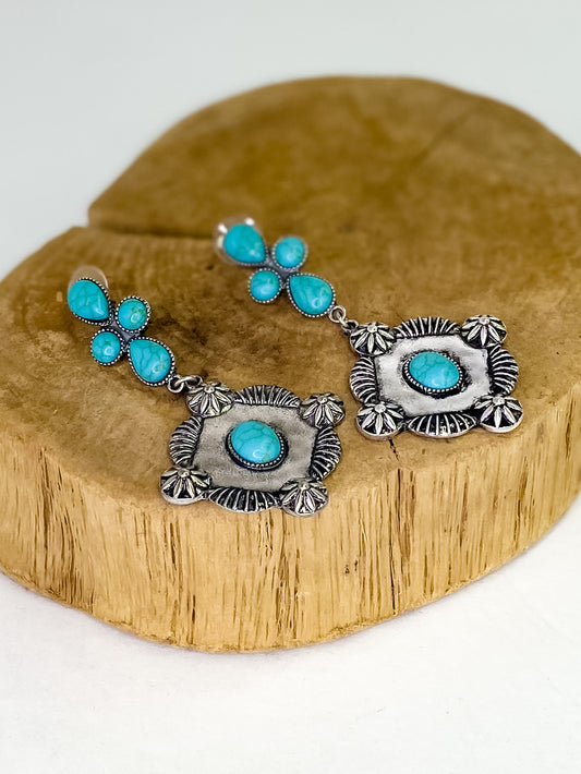 Turquoise and Concho Drop Earring