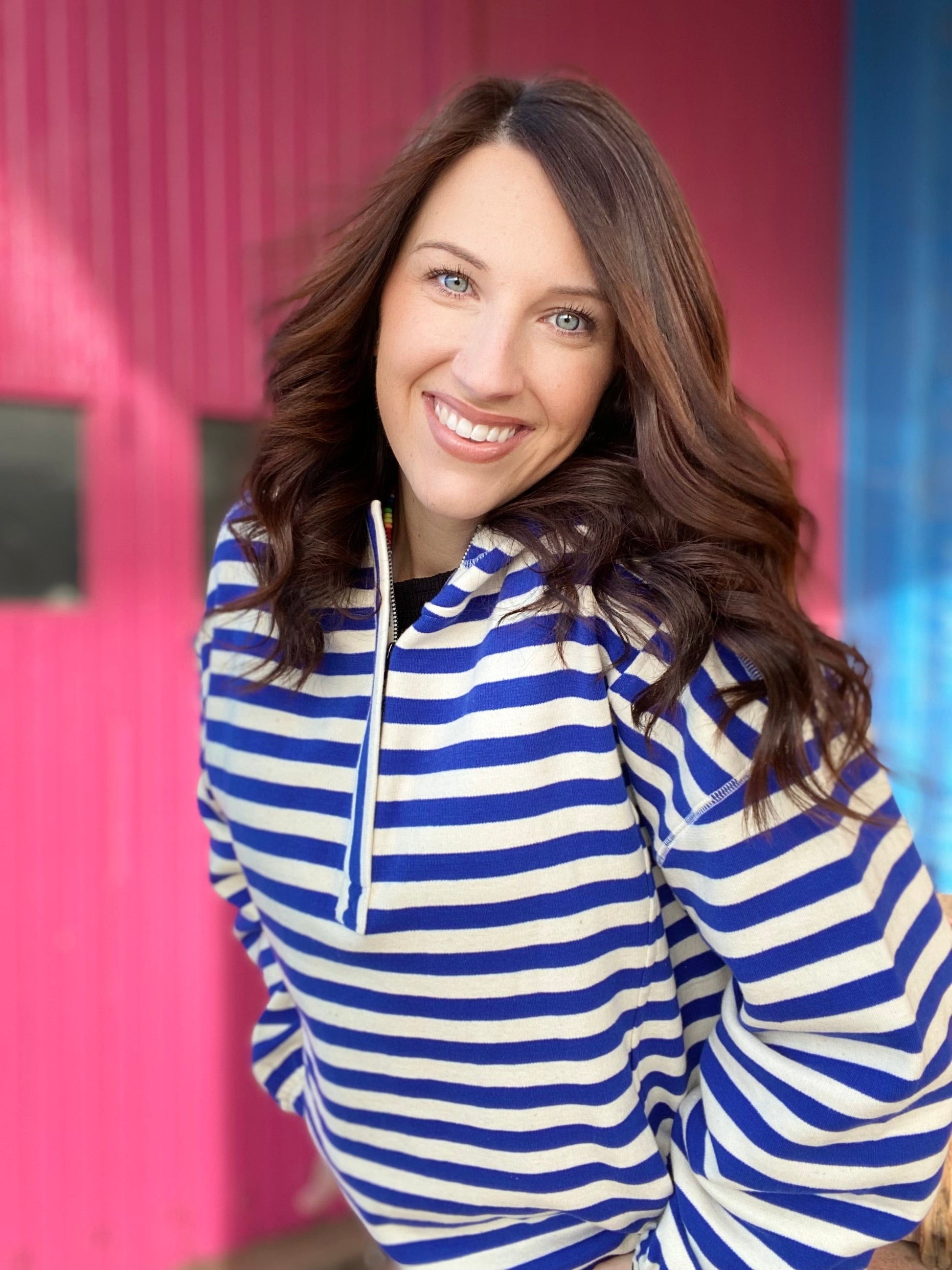 Tops Julee Striped Hoodie-Blue