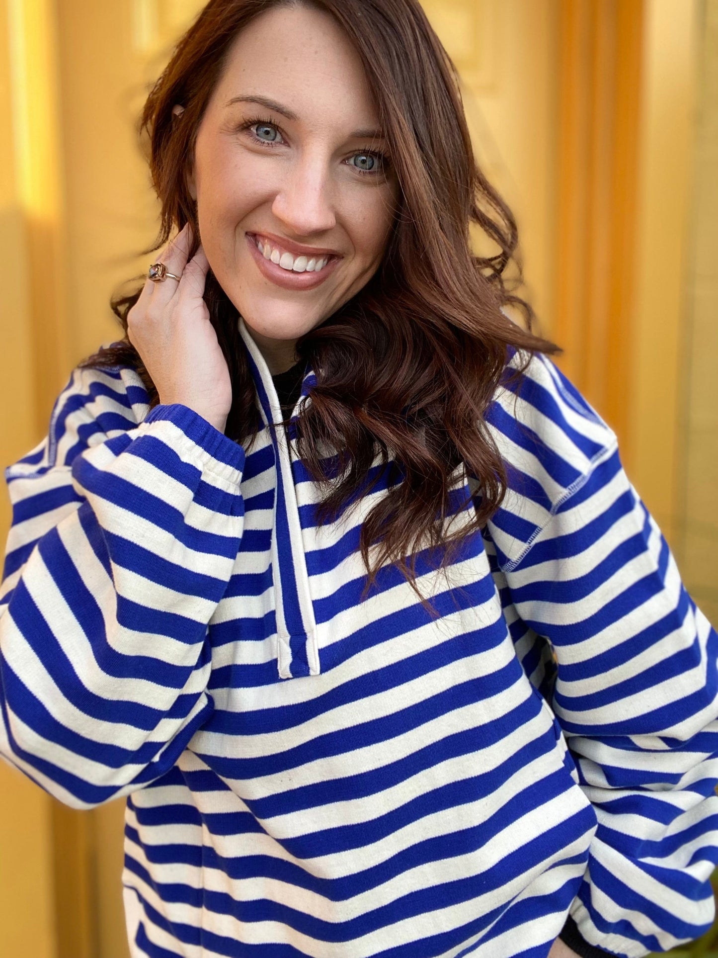 Tops Julee Striped Hoodie-Blue