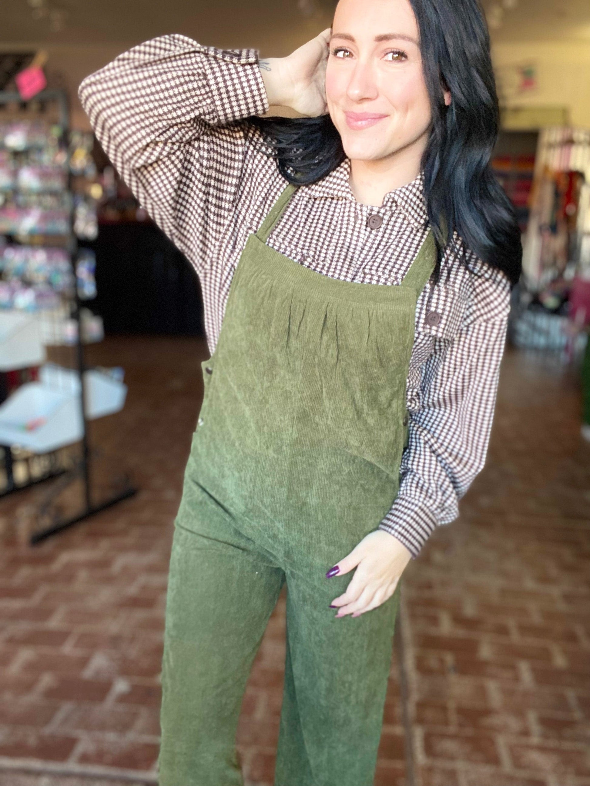 Bottoms Junie Wide Leg Overall-Olive
