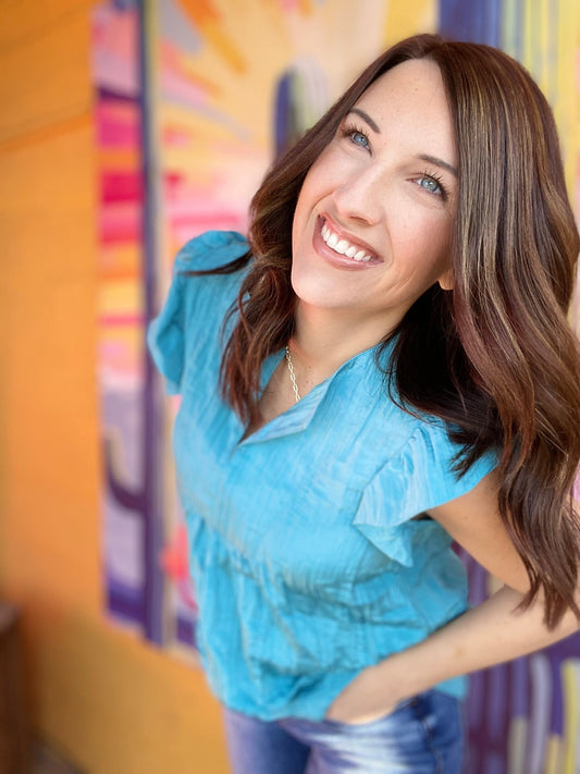 Tops Kylee Shimmer Top- Aqua