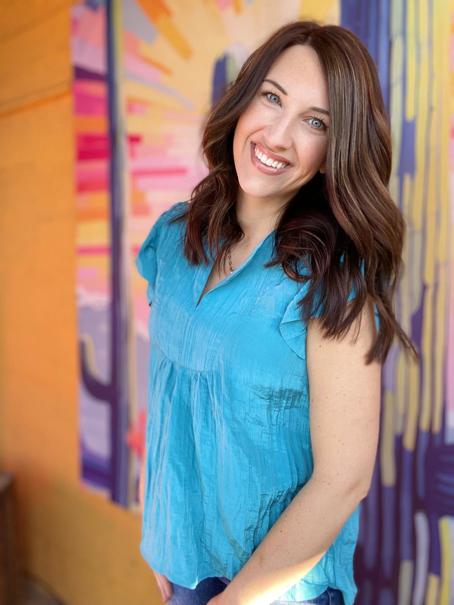 Tops Kylee Shimmer Top- Aqua